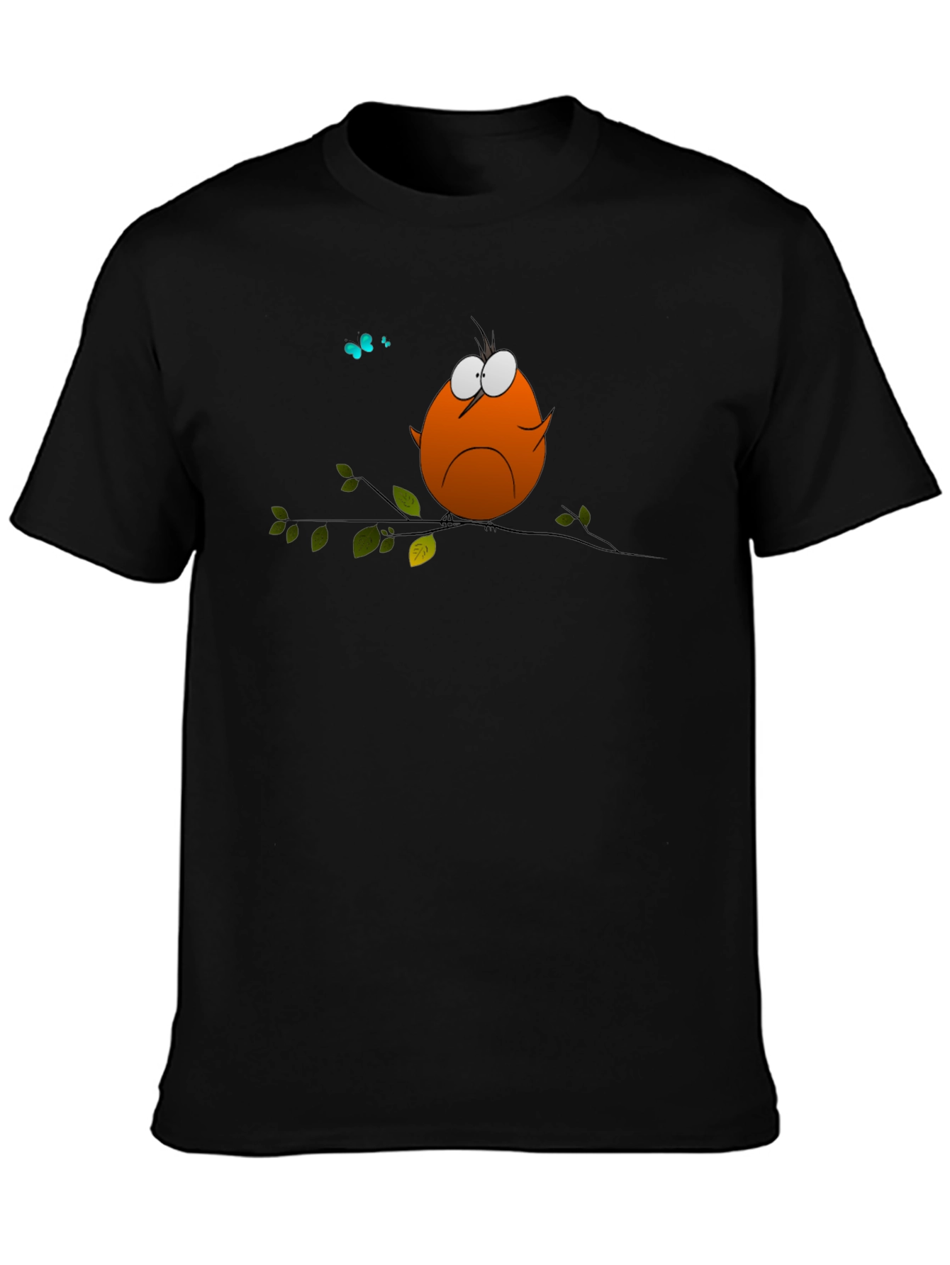 Cartoon Bird on Branch Graphic T-Shirt