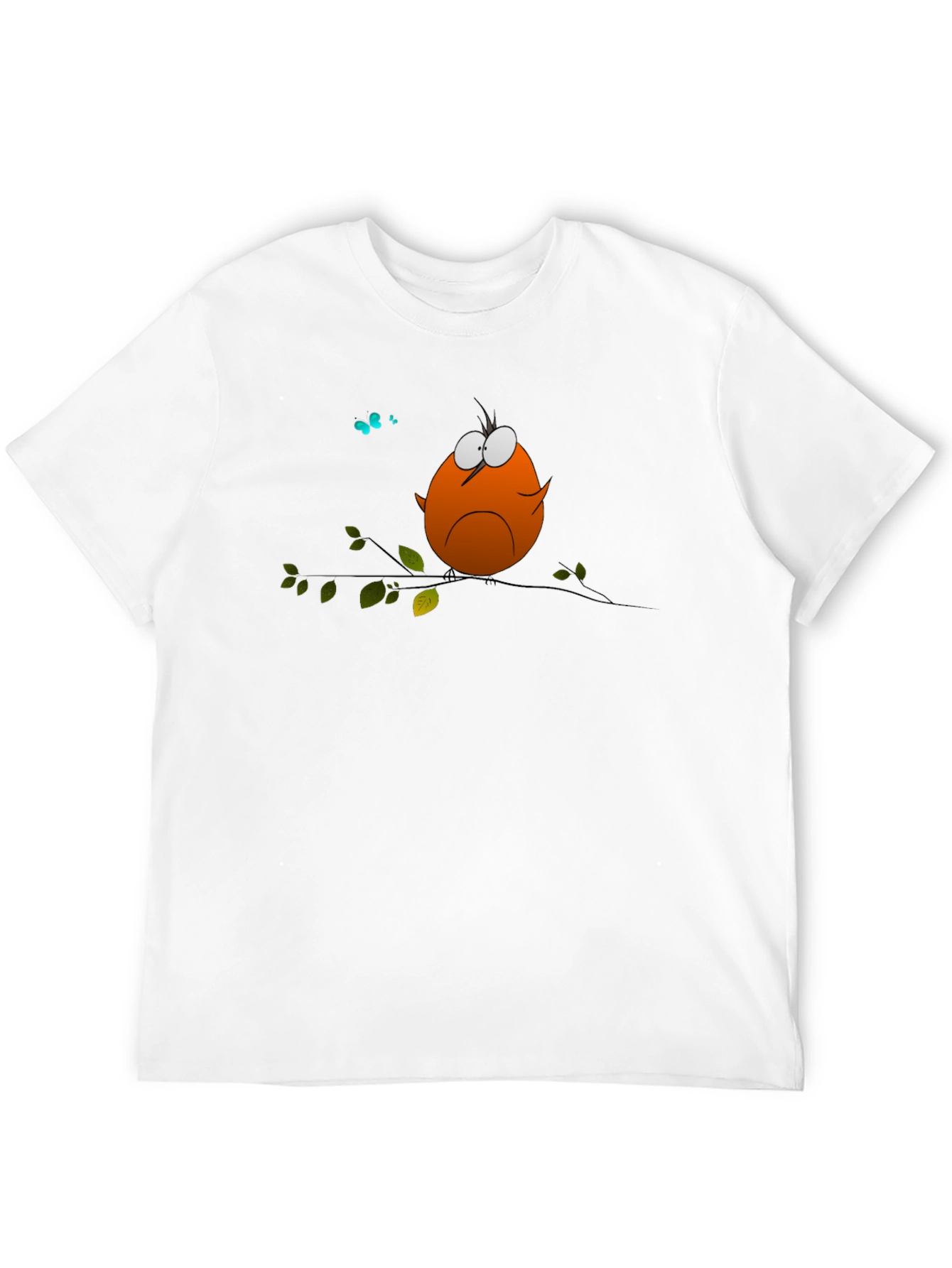 Cartoon Bird on Branch Graphic T-Shirt