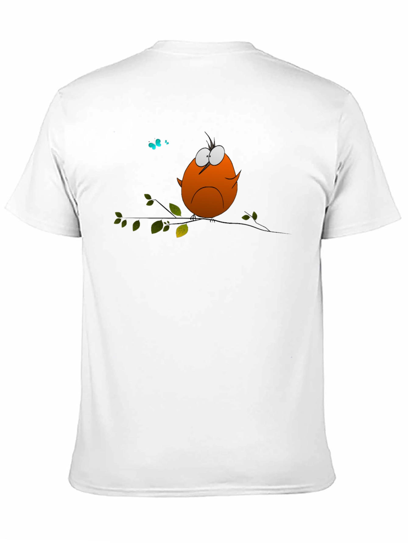 Cartoon Bird on Branch Graphic T-Shirt