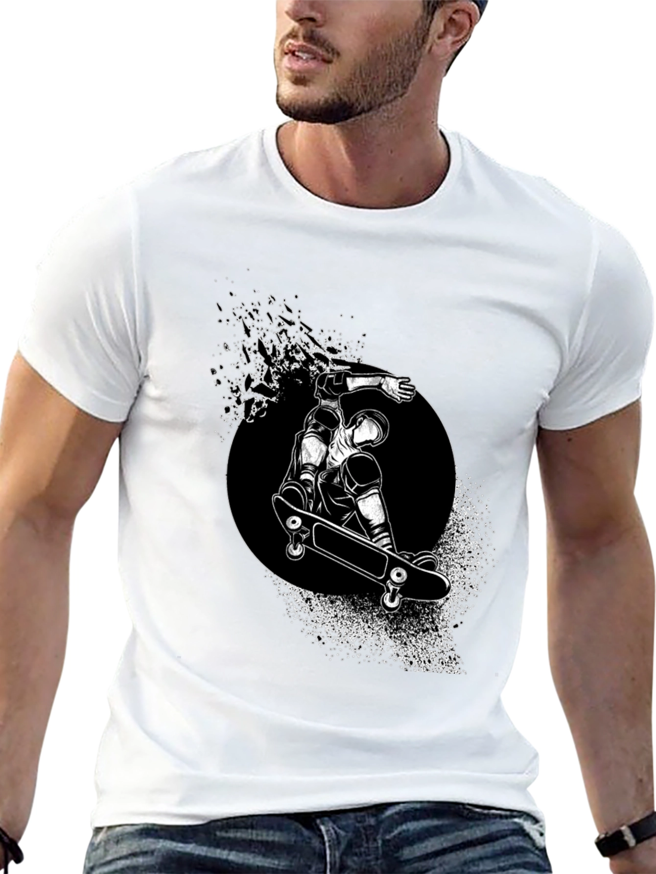 Skateboarder Graphic Tee - Black Stylish T-Shirt
