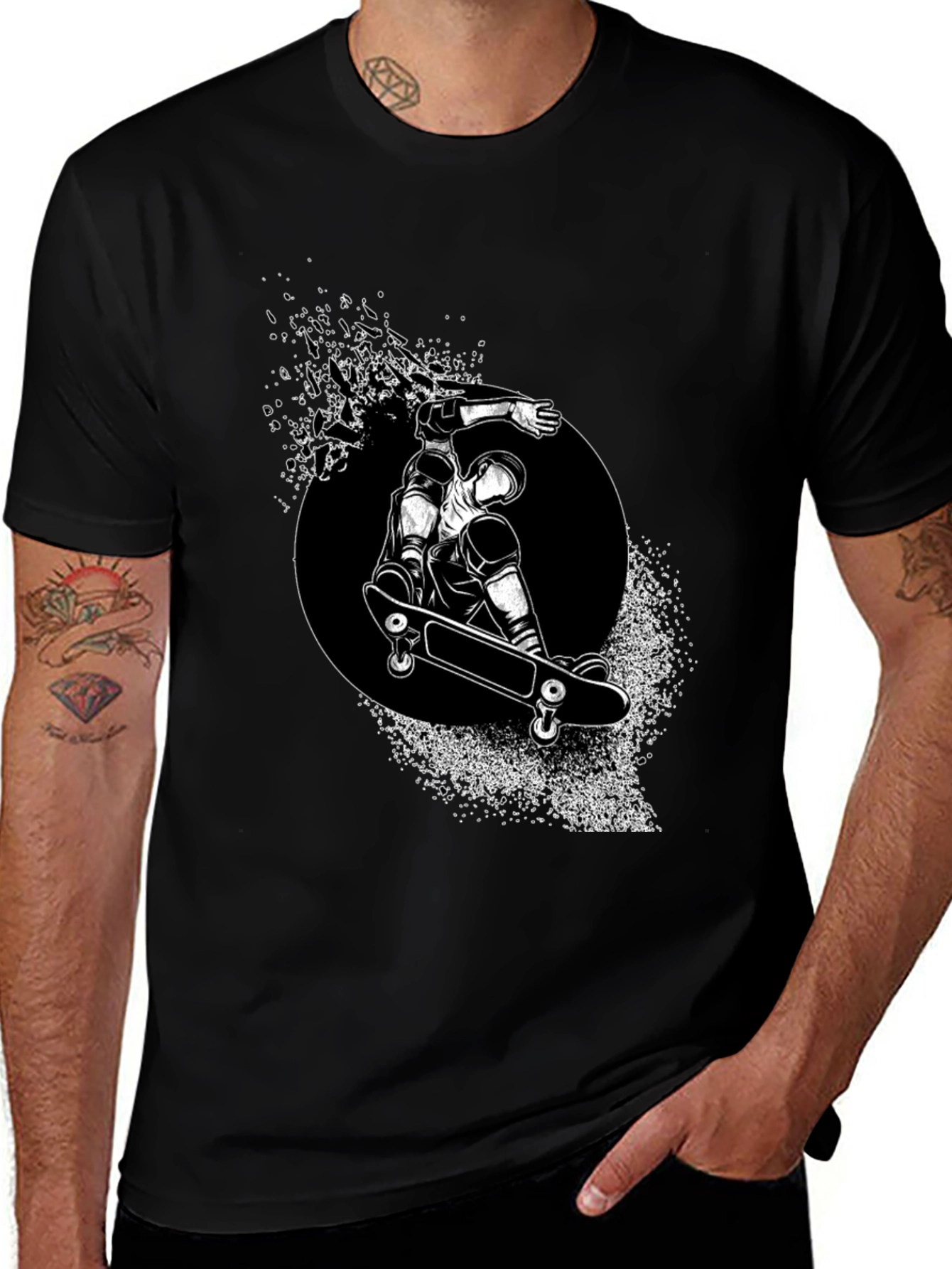 Skateboarder Graphic Tee - Black Stylish T-Shirt