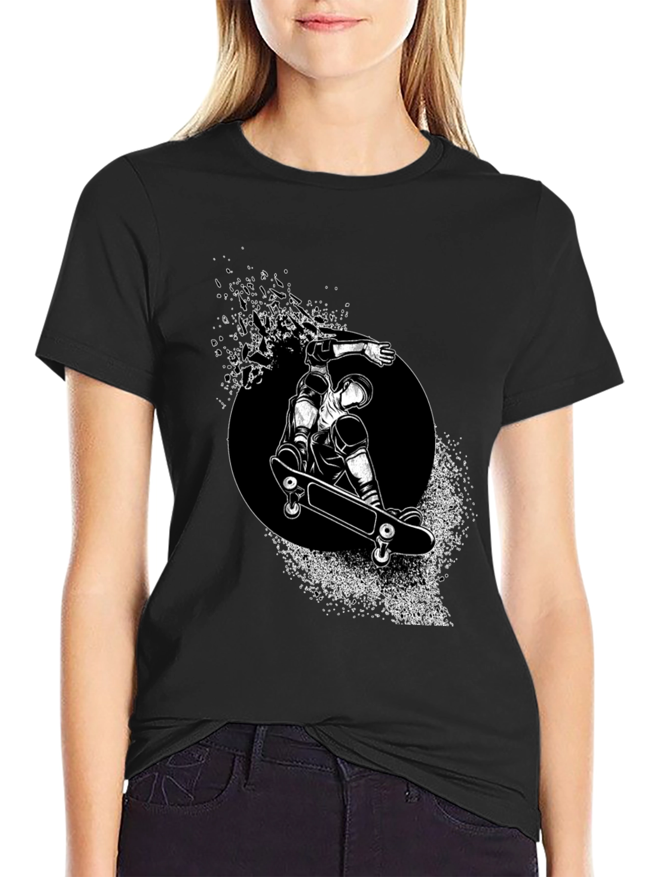 Skateboarder Graphic Tee - Black Stylish T-Shirt