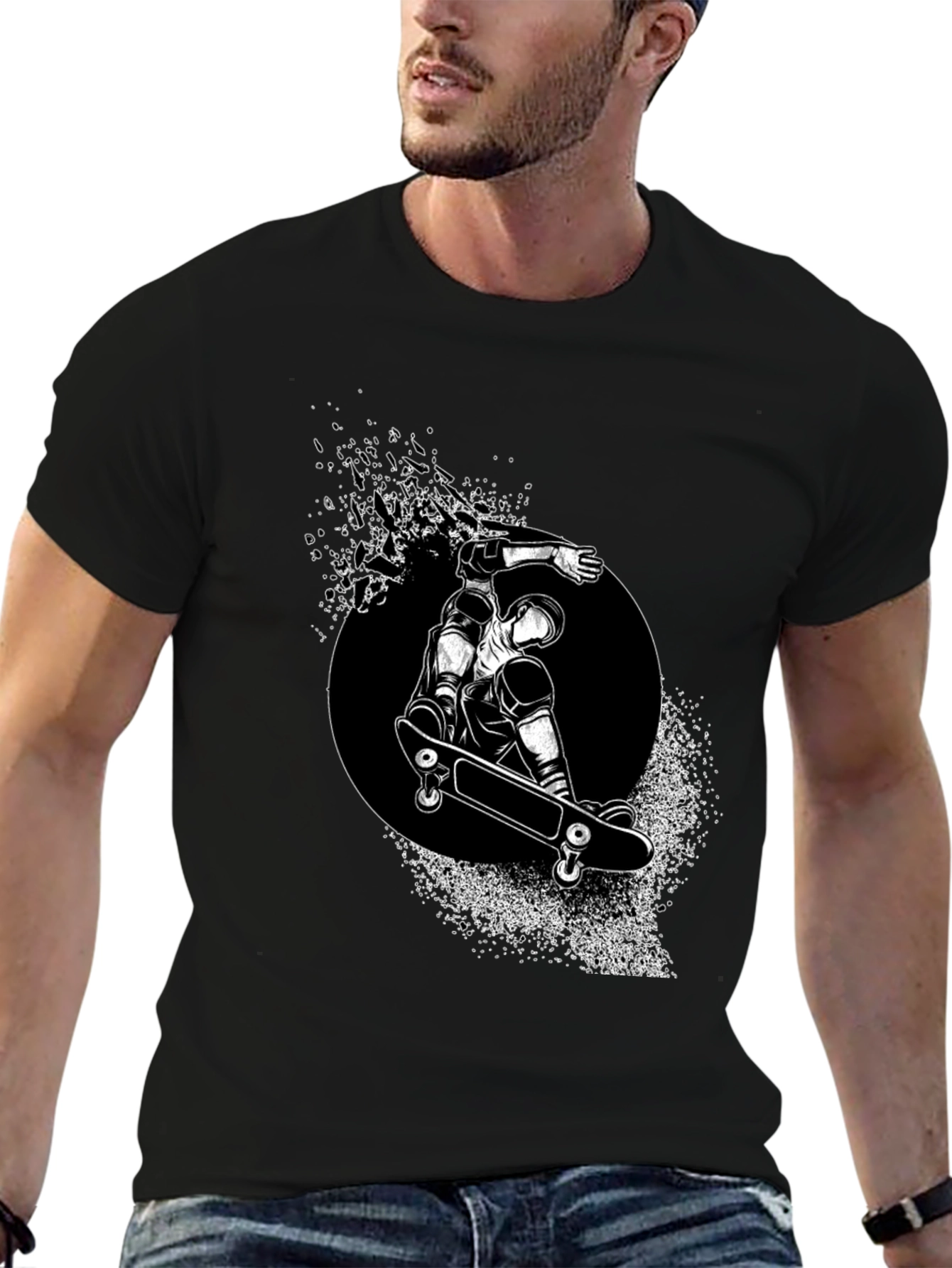 Skateboarder Graphic Tee - Black Stylish T-Shirt