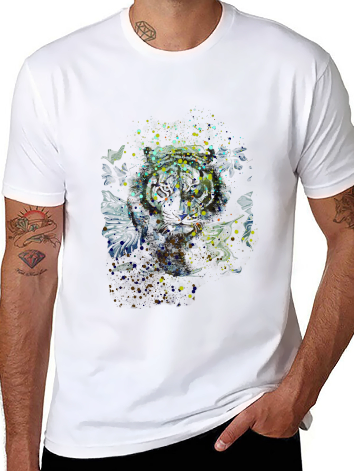 Abstract Splatter Print Black T-Shirt