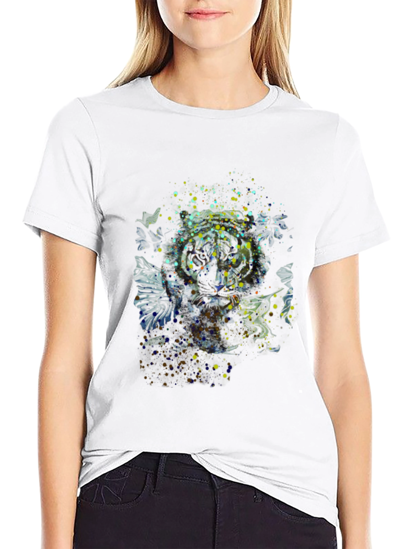 Abstract Splatter Print Black T-Shirt
