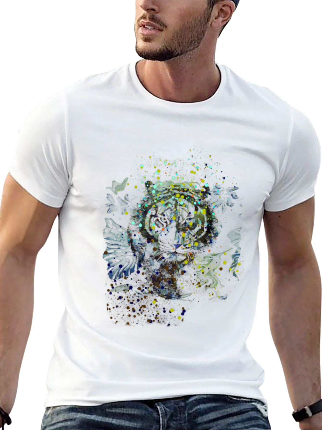 Abstract Splatter Print Black T-Shirt