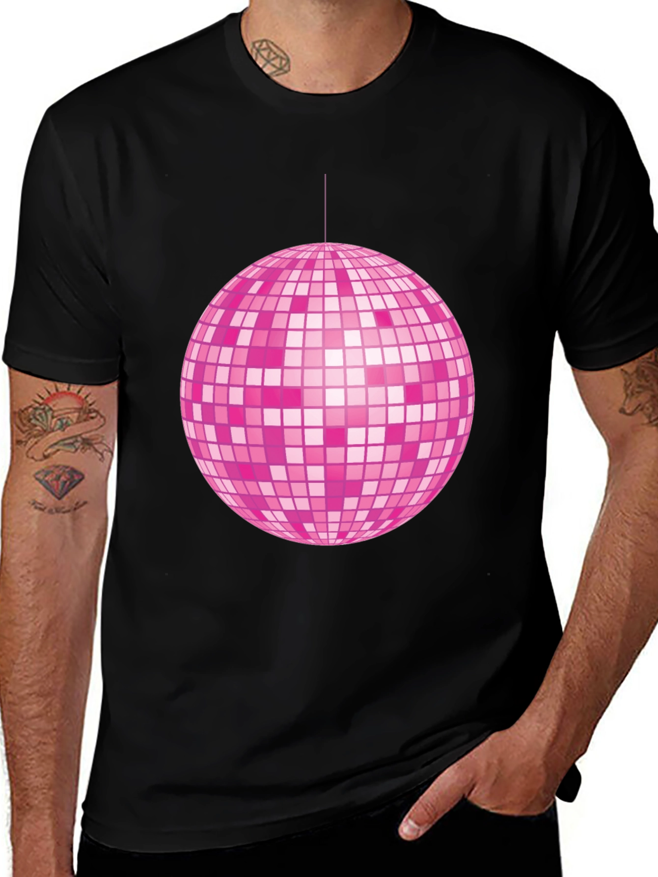 Pink Disco Ball Graphic Tee - Retro Party Shirt