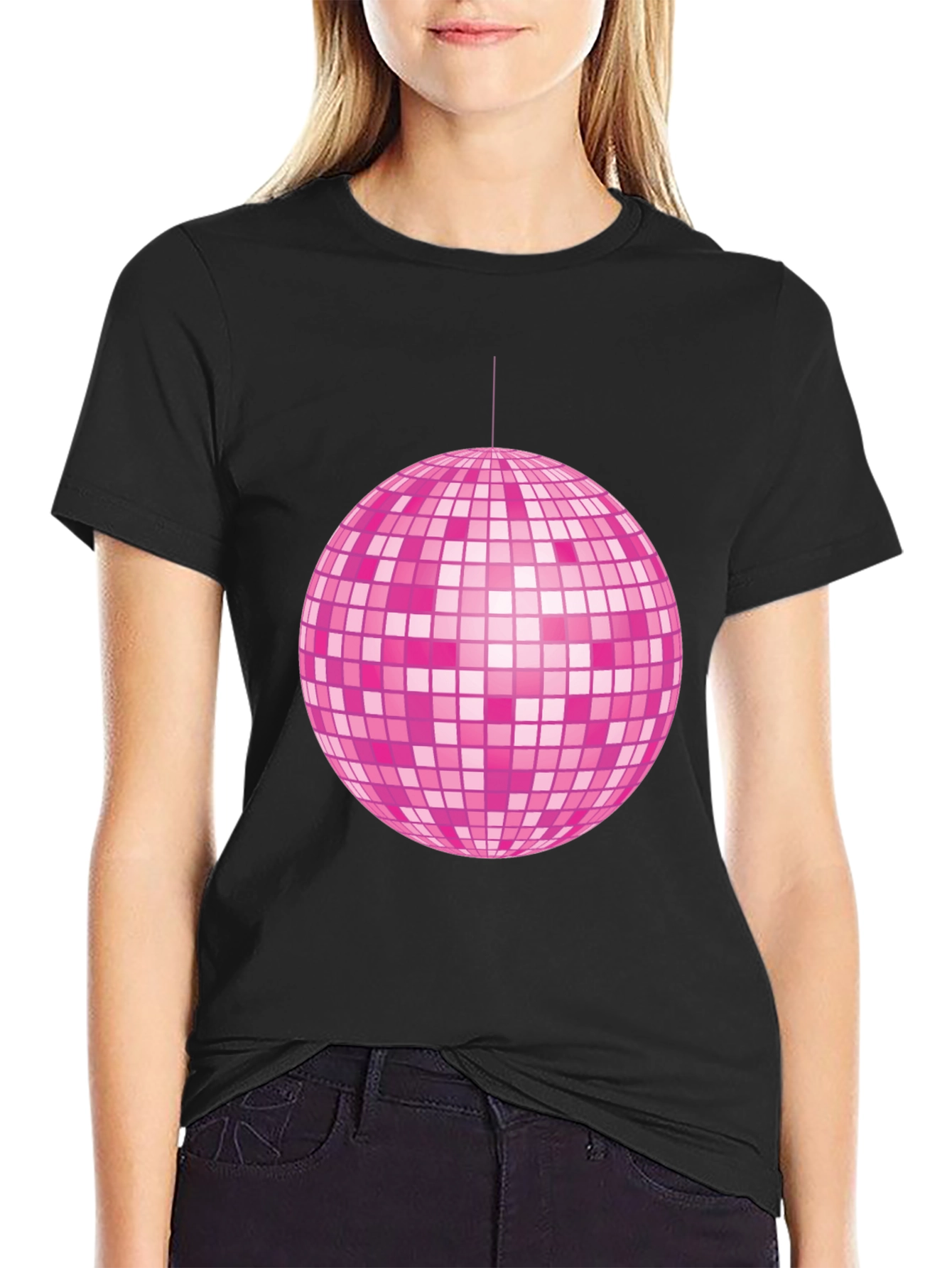 Pink Disco Ball Graphic Tee - Retro Party Shirt