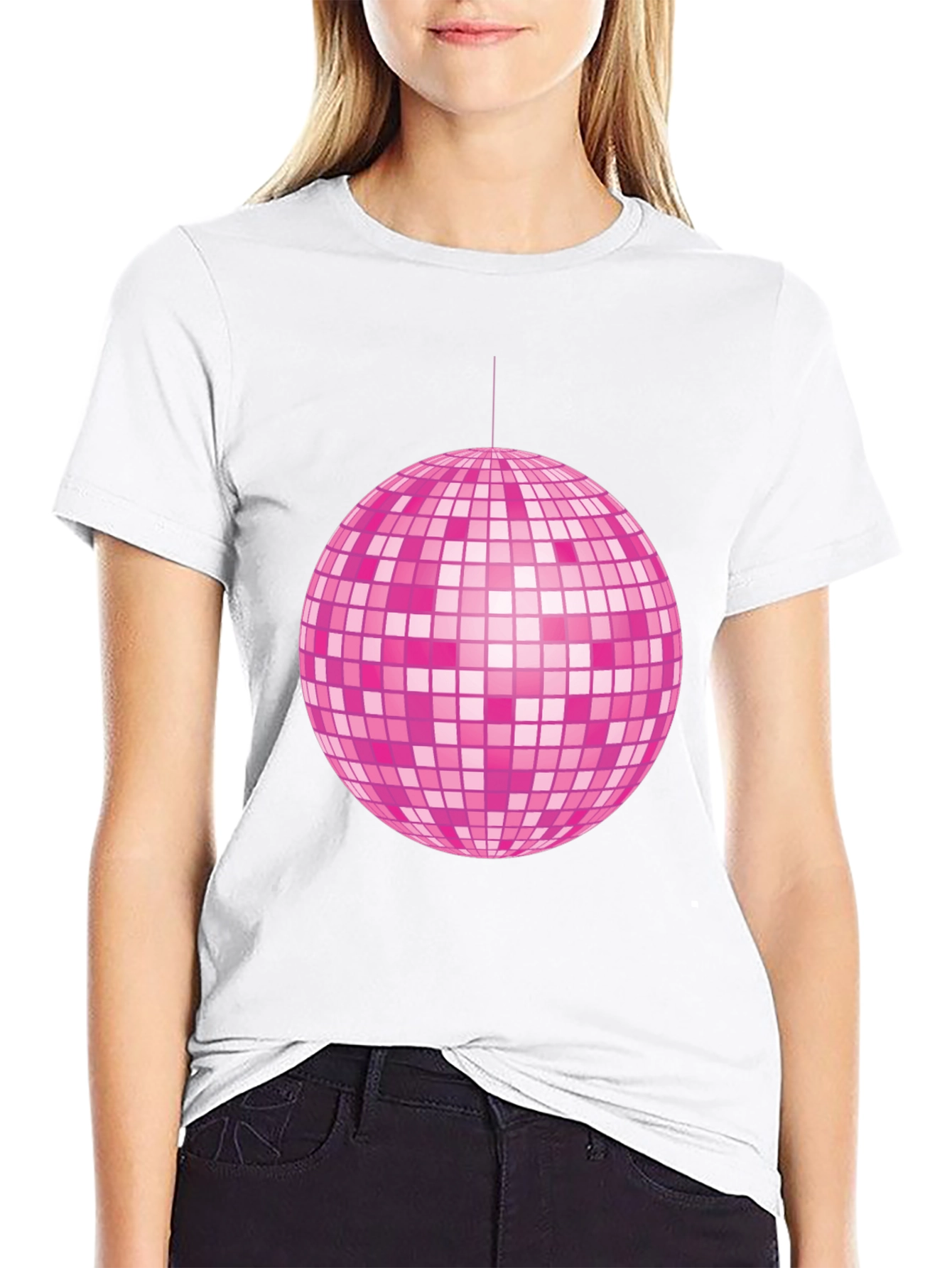 Pink Disco Ball Graphic Tee - Retro Party Shirt