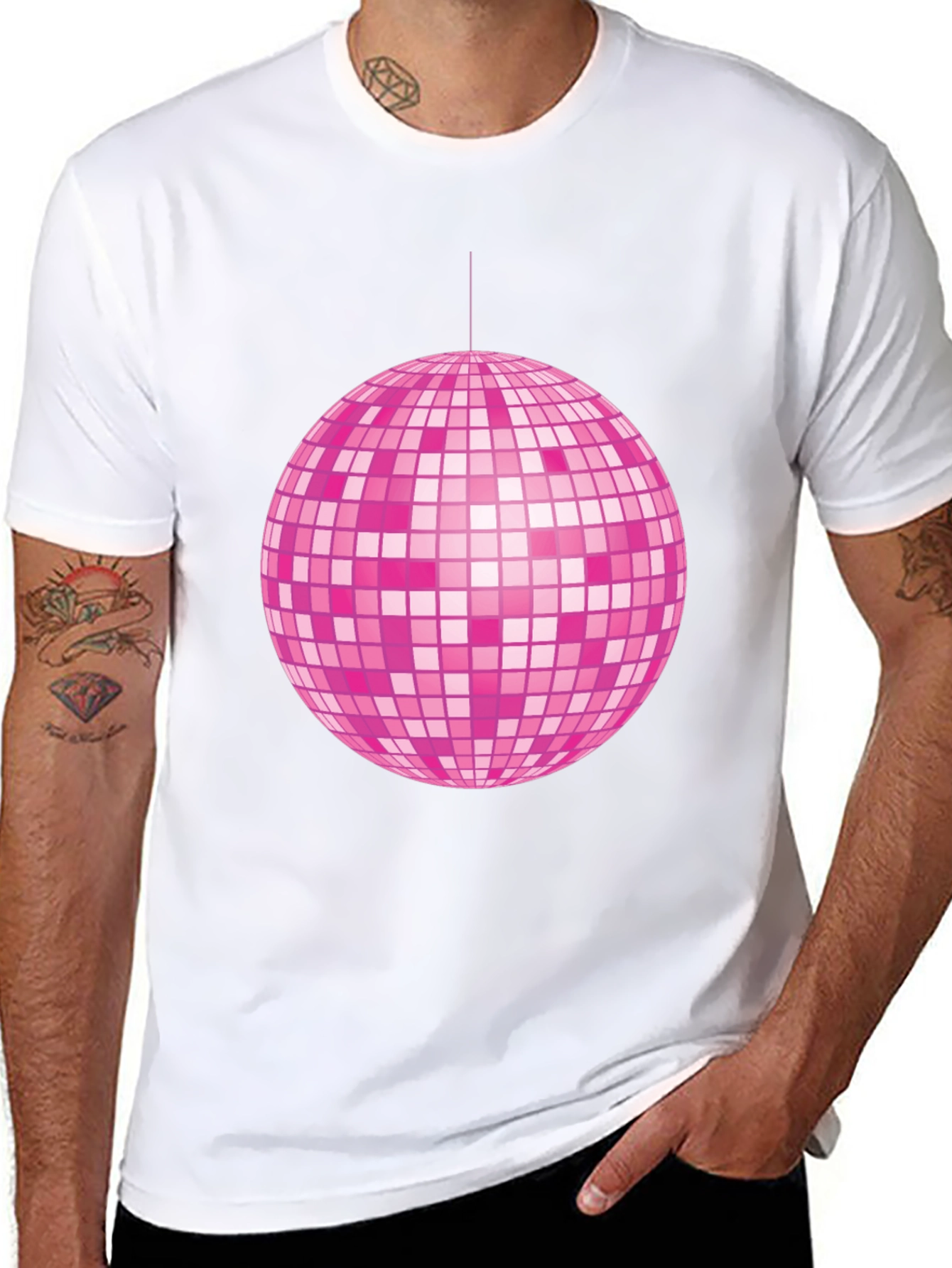 Pink Disco Ball Graphic Tee - Retro Party Shirt