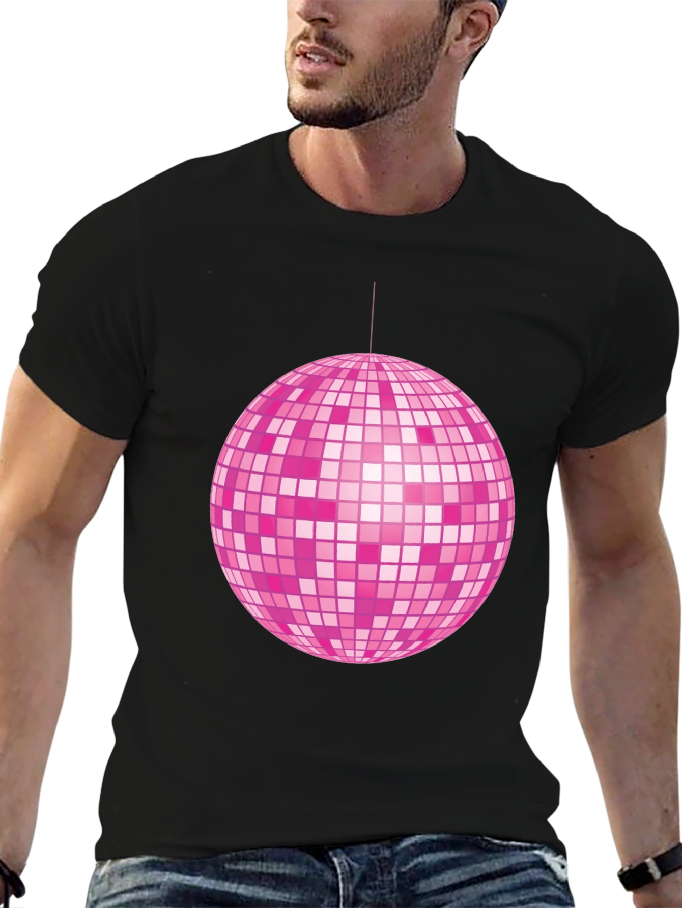 Pink Disco Ball Graphic Tee - Retro Party Shirt