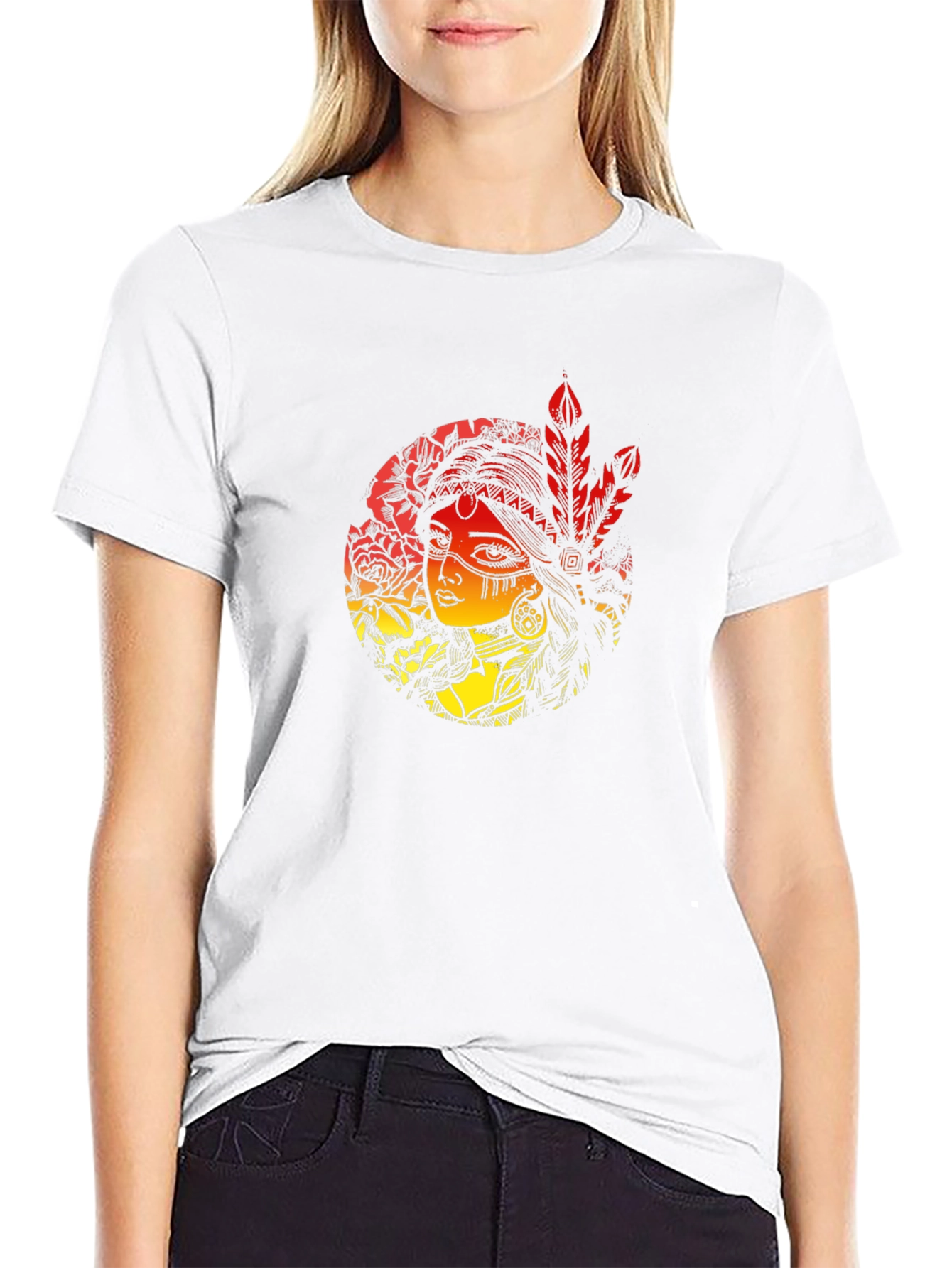 Native American Woman Graphic Black T-Shirt