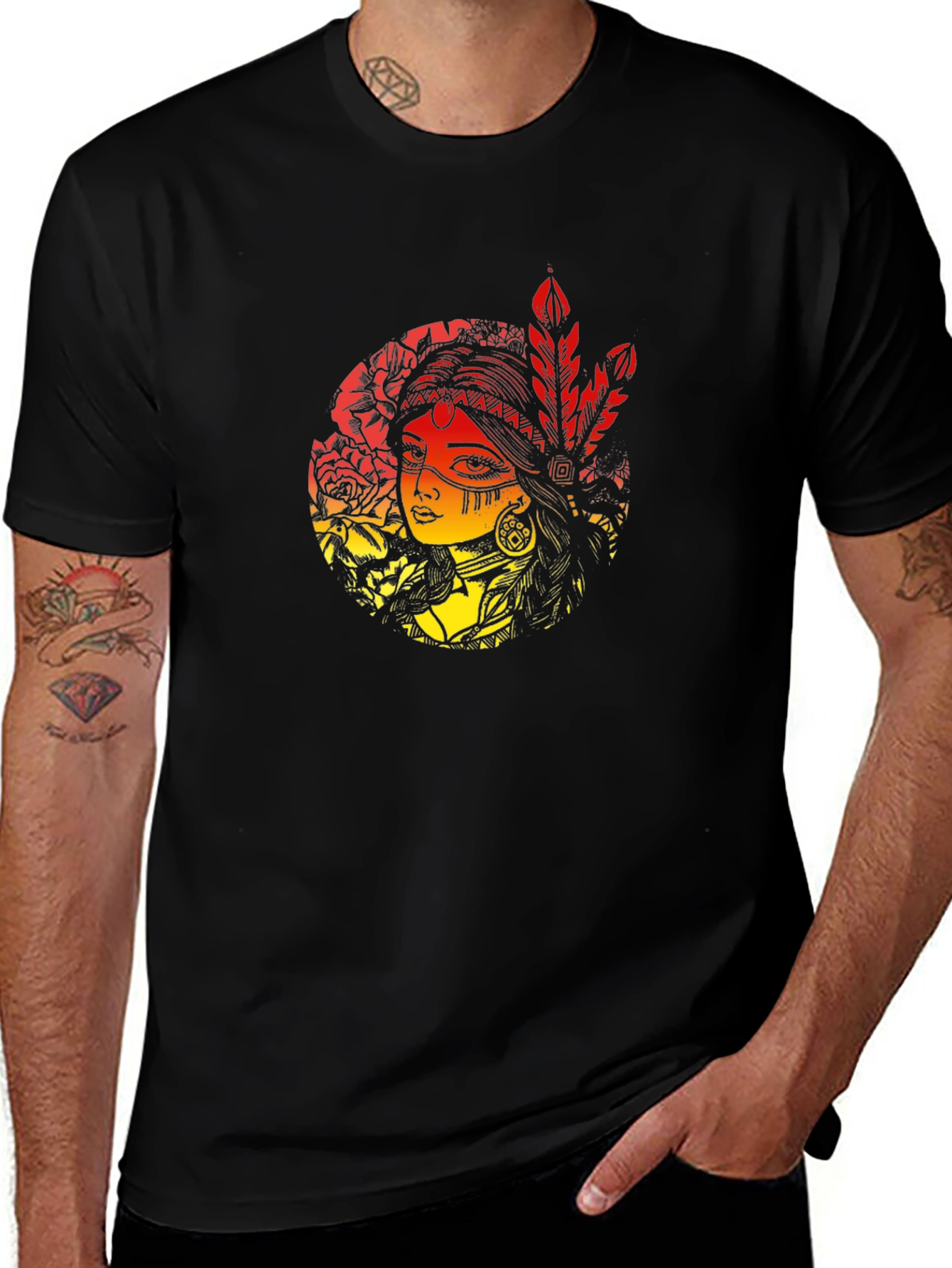 Native American Woman Graphic Black T-Shirt