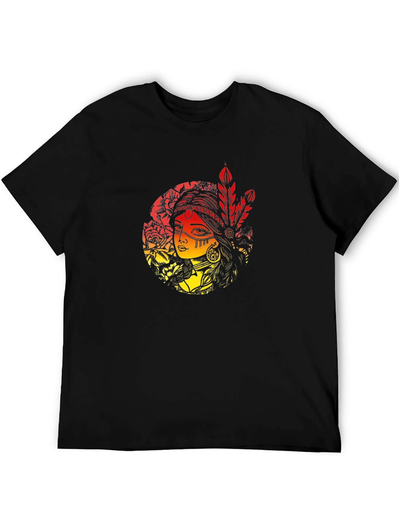 Native American Woman Graphic Black T-Shirt