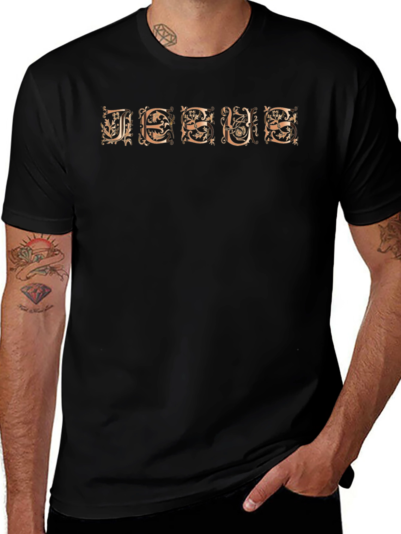 Ornate JESUS Graphic Black T-Shirt