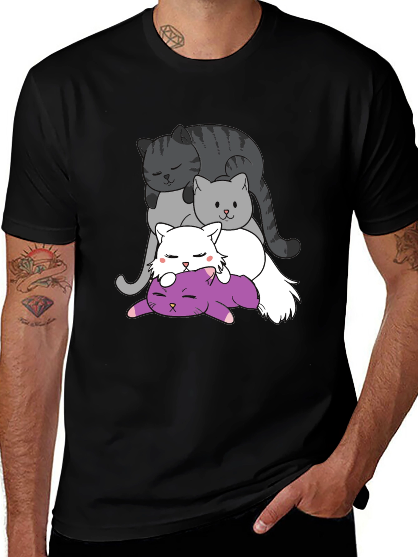 Stacked Cats Graphic Tee - Cute Cartoon Cat Shirt