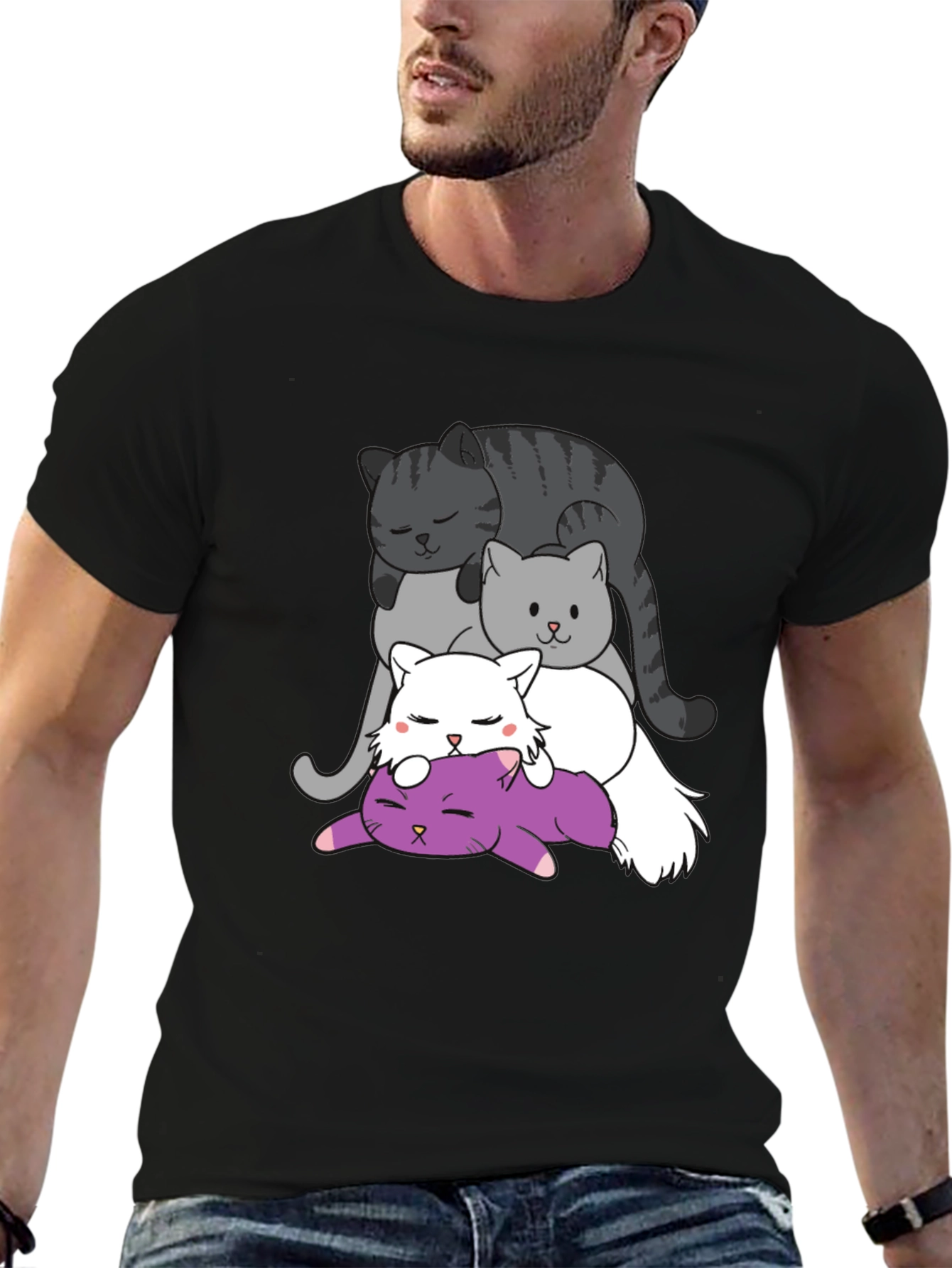 Stacked Cats Graphic Tee - Cute Cartoon Cat Shirt