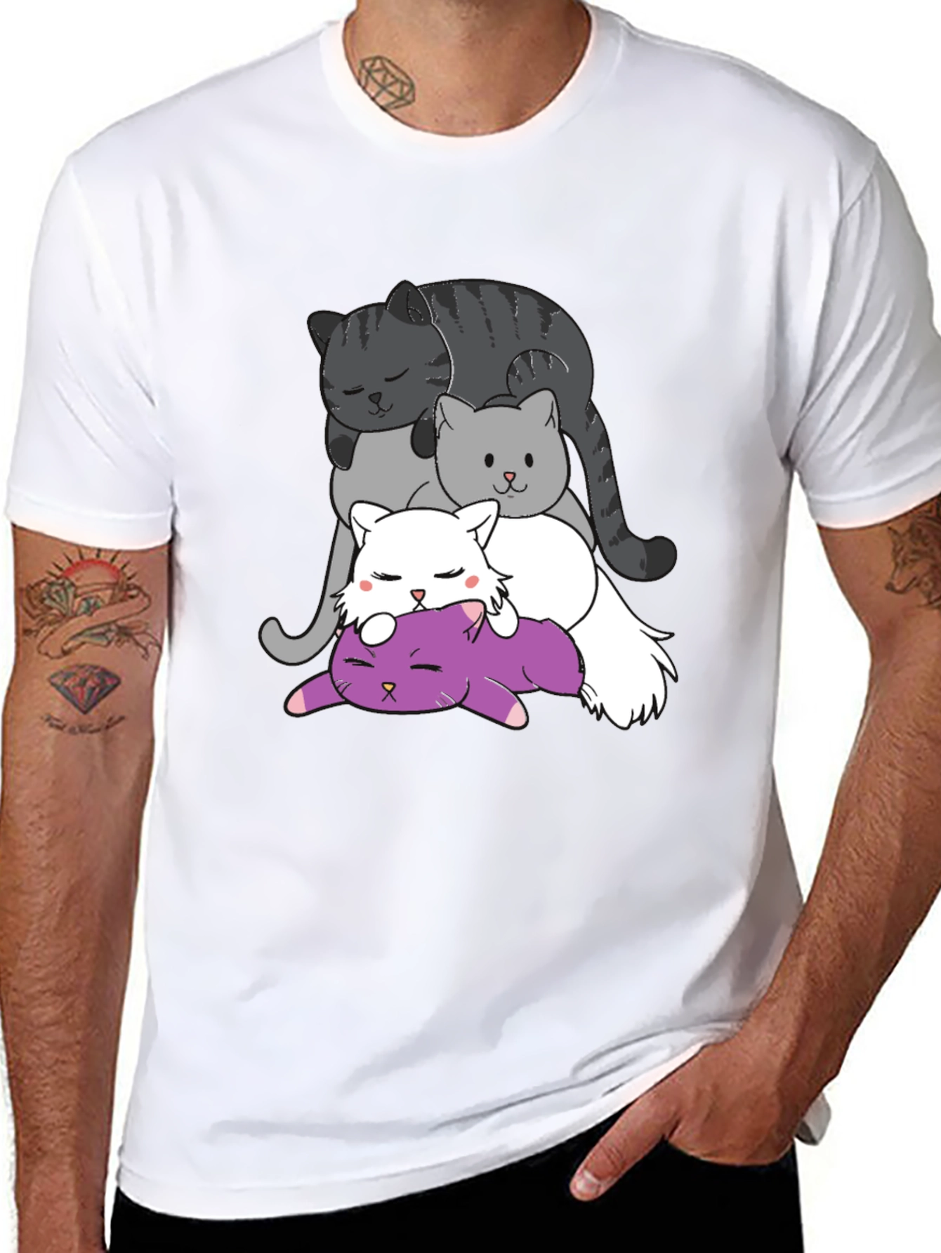 Stacked Cats Graphic Tee - Cute Cartoon Cat Shirt
