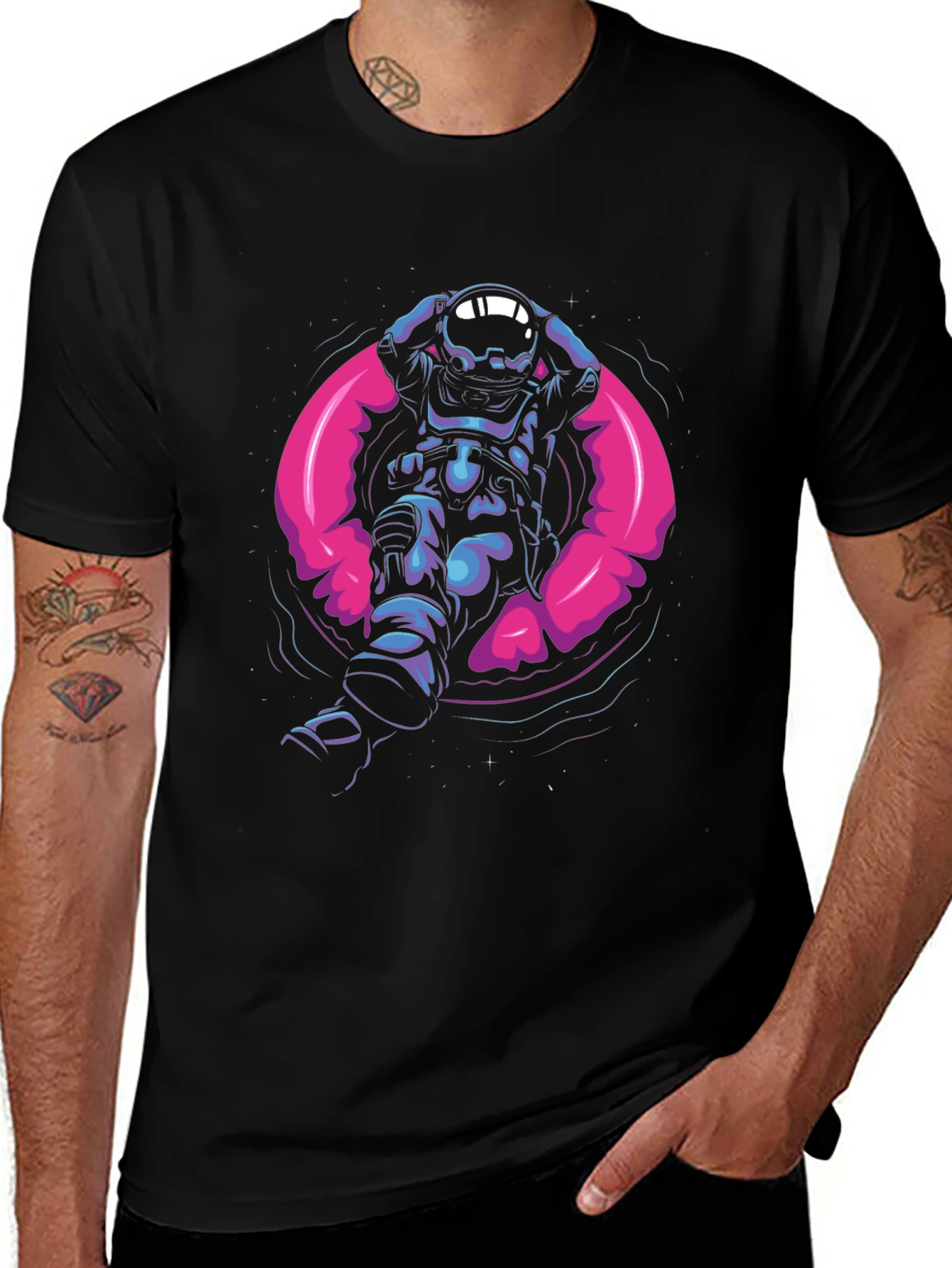 Astronaut in Space Pool Float Graphic Tee