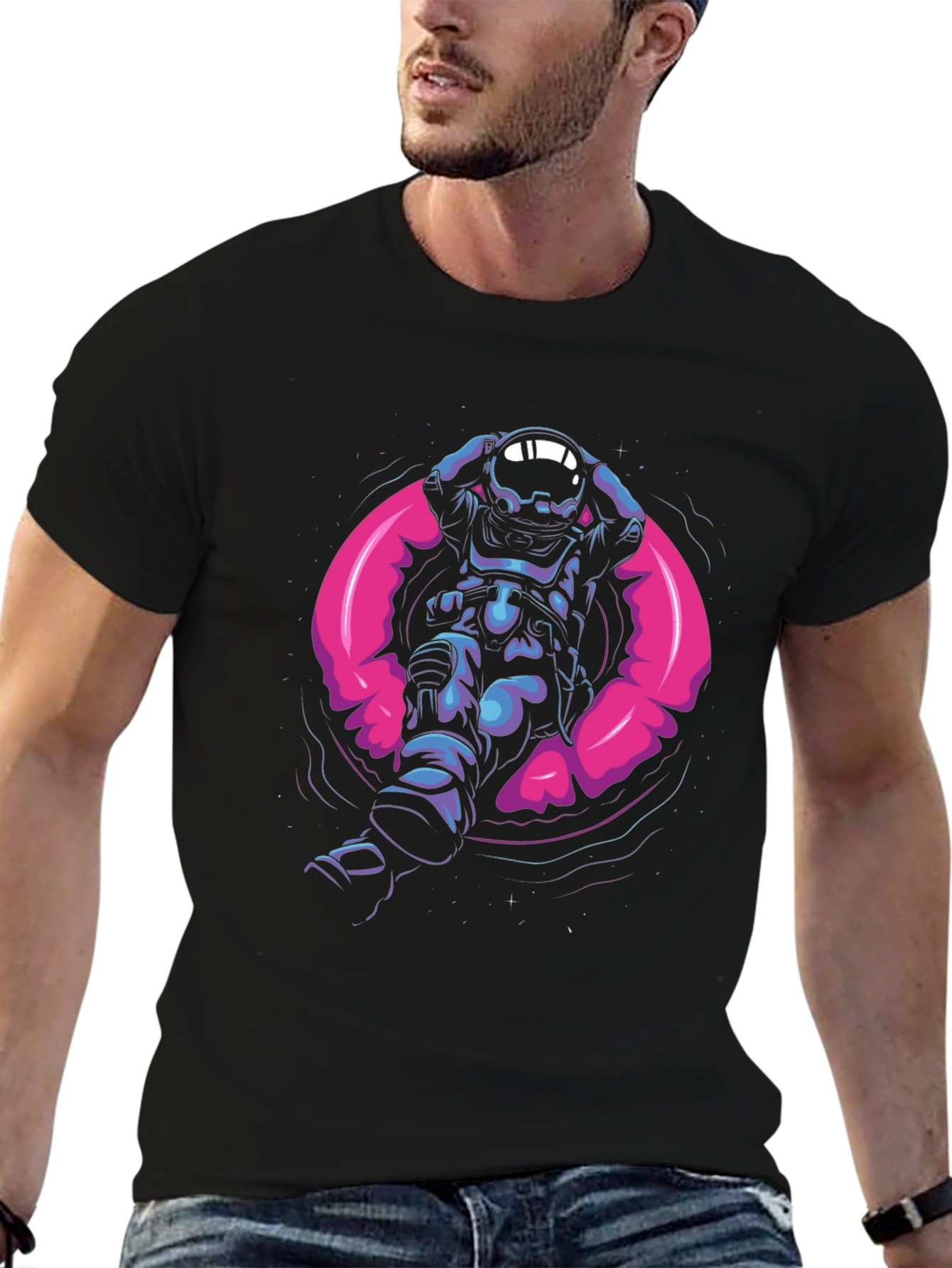 Astronaut in Space Pool Float Graphic Tee