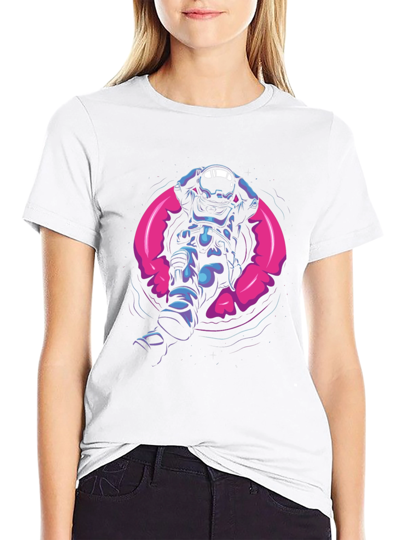 Astronaut in Space Pool Float Graphic Tee