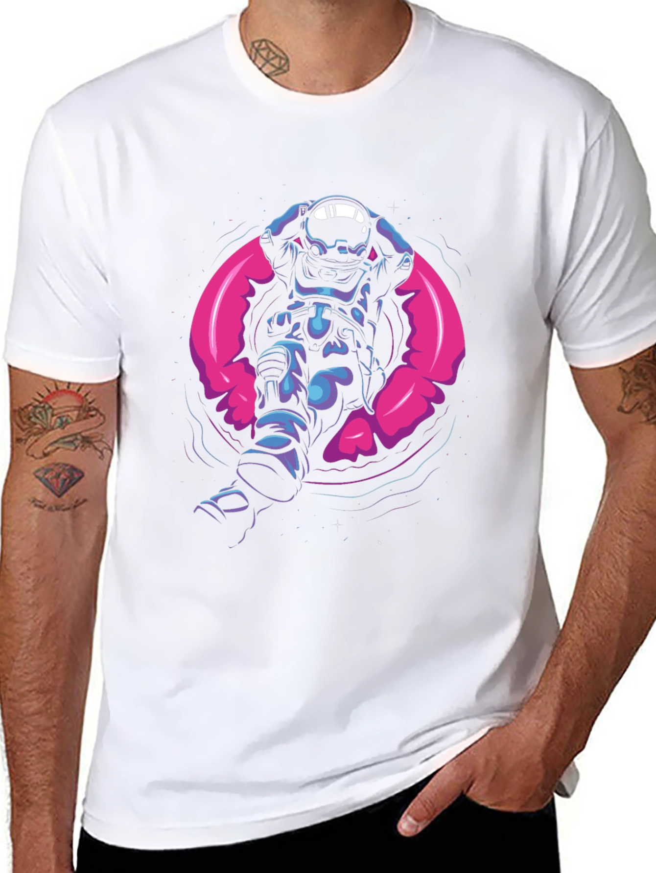 Astronaut in Space Pool Float Graphic Tee