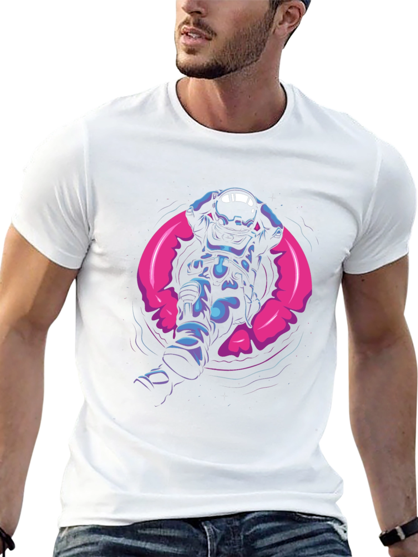Astronaut in Space Pool Float Graphic Tee
