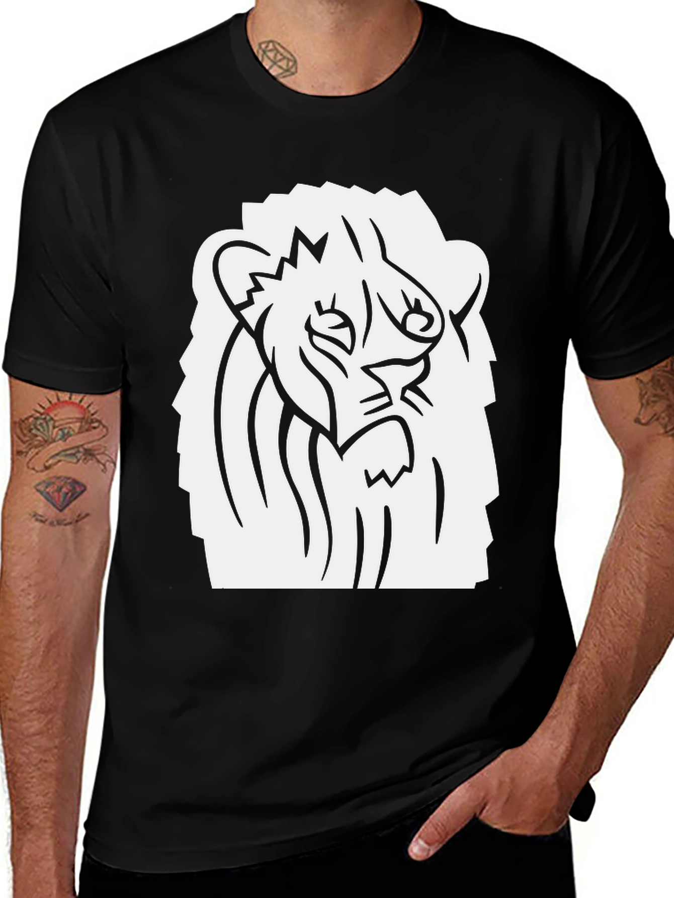 Black T-Shirt with Lion Graphic Print