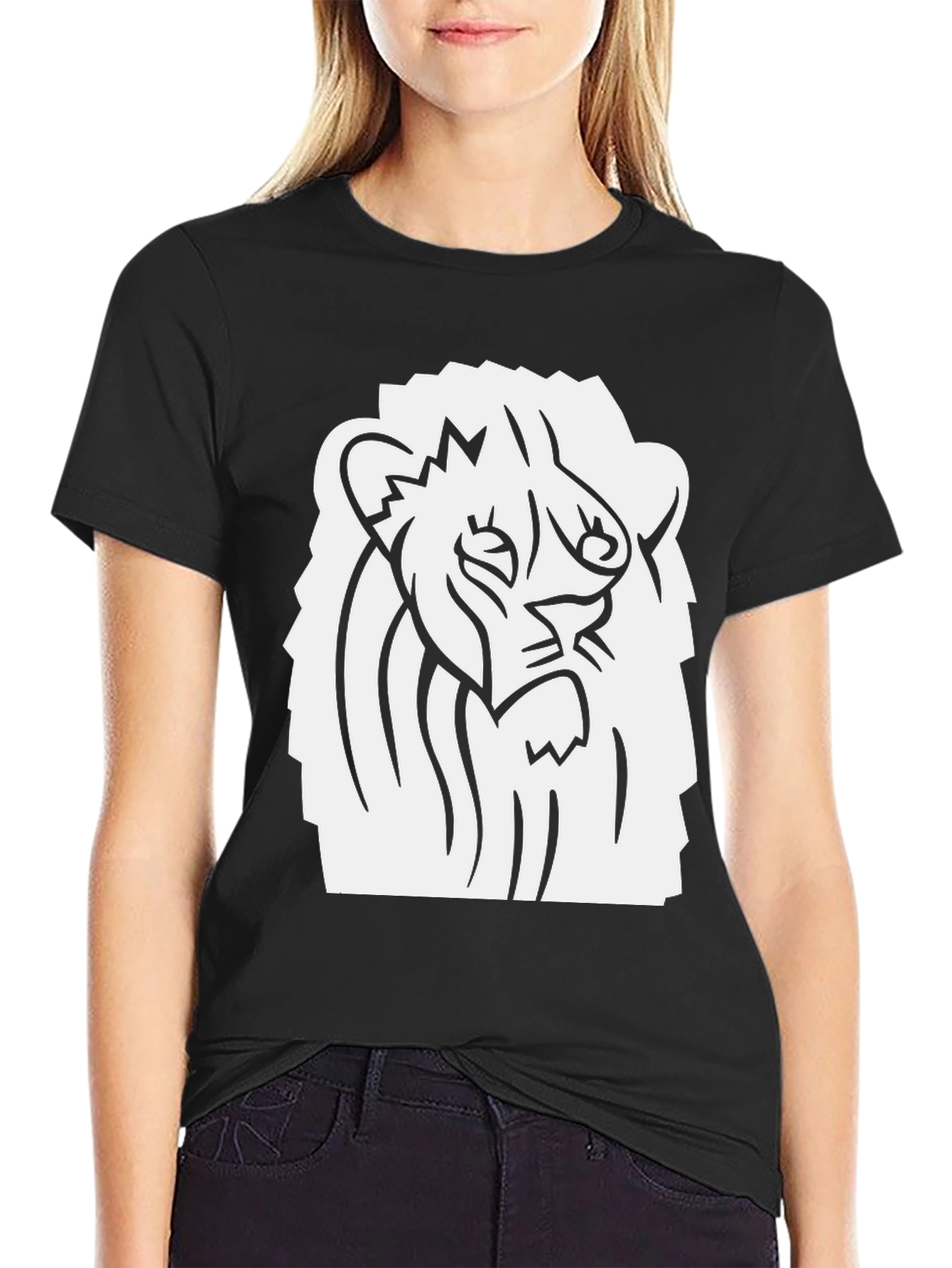 Black T-Shirt with Lion Graphic Print