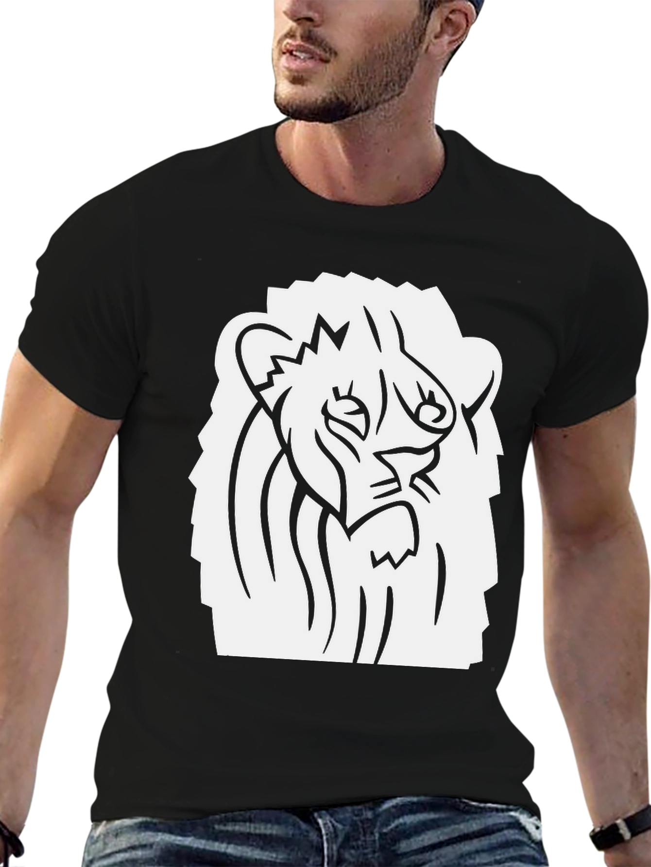 Black T-Shirt with Lion Graphic Print