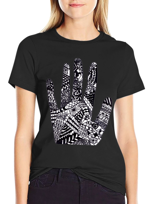 Black Tee with Hand Art Graphic