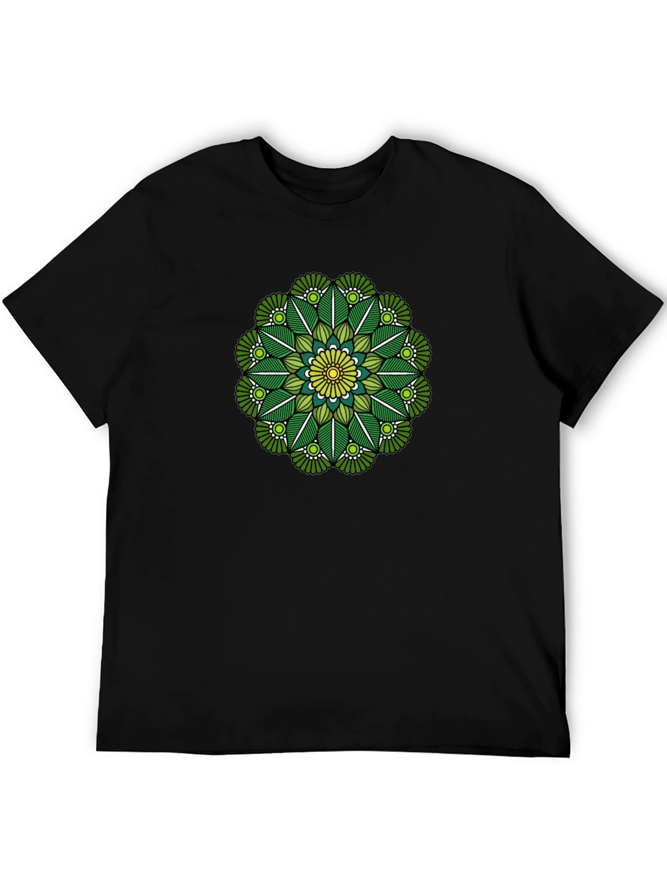 Green Mandala Graphic Tee - Stylish Black T-Shirt