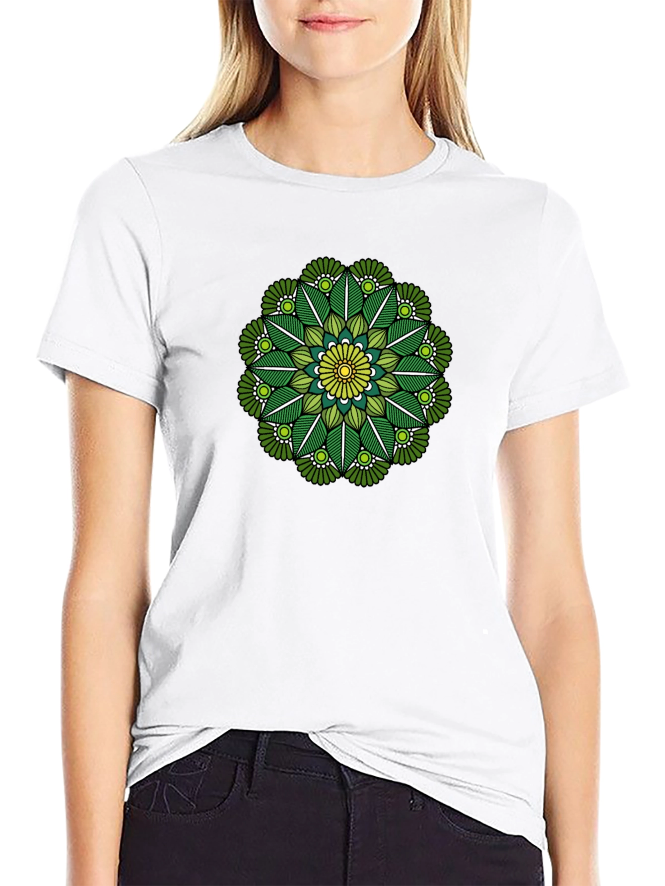 Green Mandala Graphic Tee - Stylish Black T-Shirt