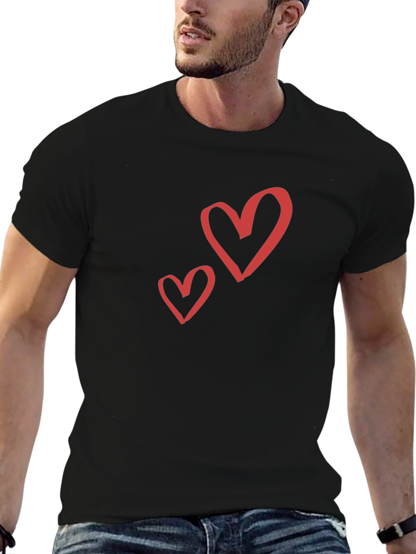 Heart Graphic Black Crew Neck T-Shirt