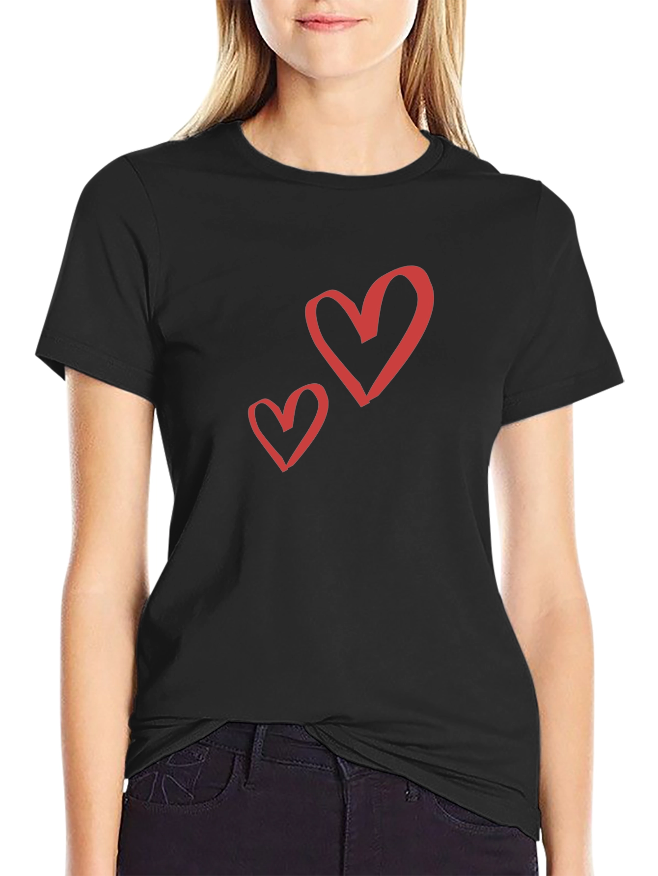 Heart Graphic Black Crew Neck T-Shirt