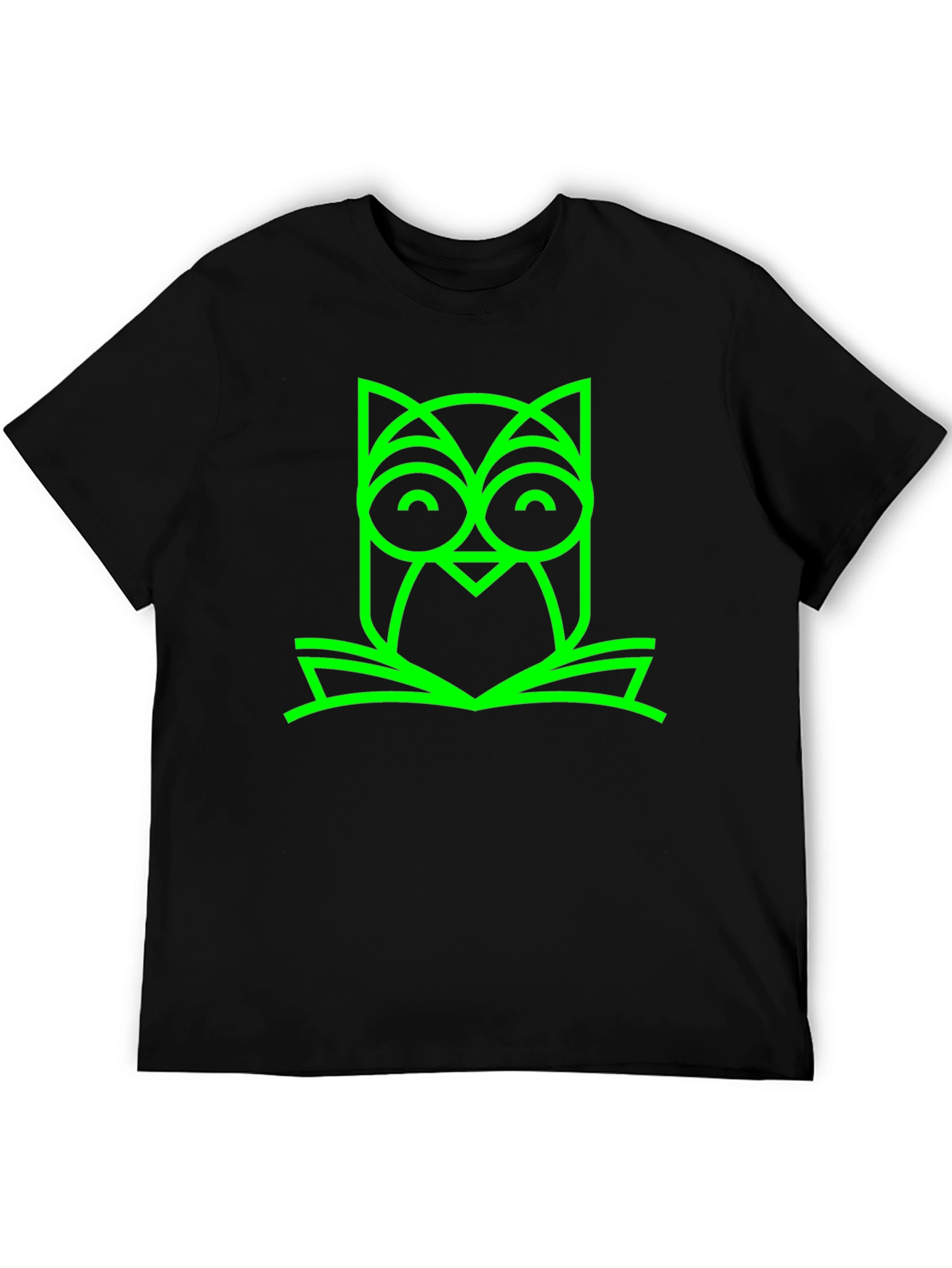 Green Owl Book Graphic Black T-Shirt
