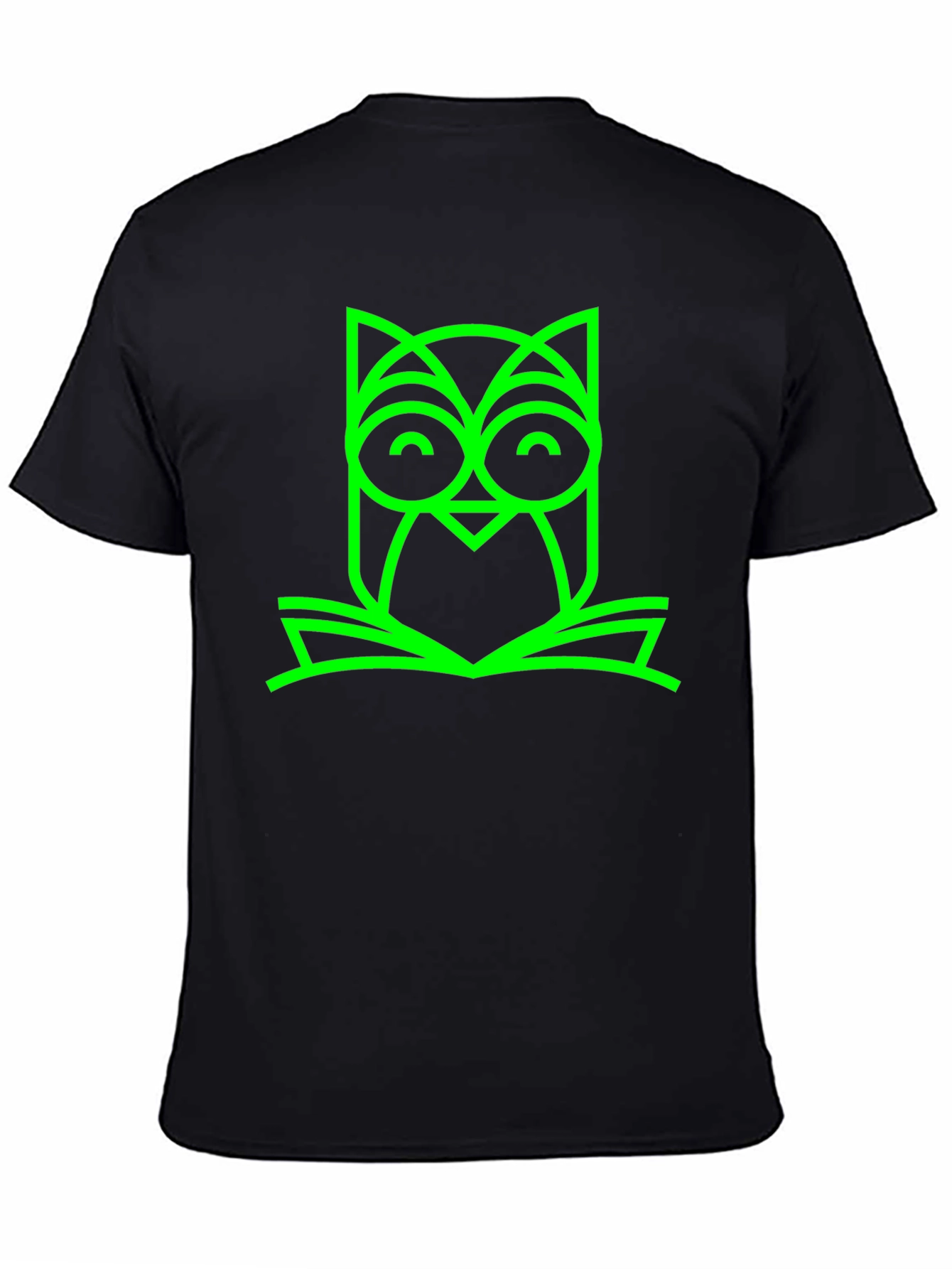 Green Owl Book Graphic Black T-Shirt