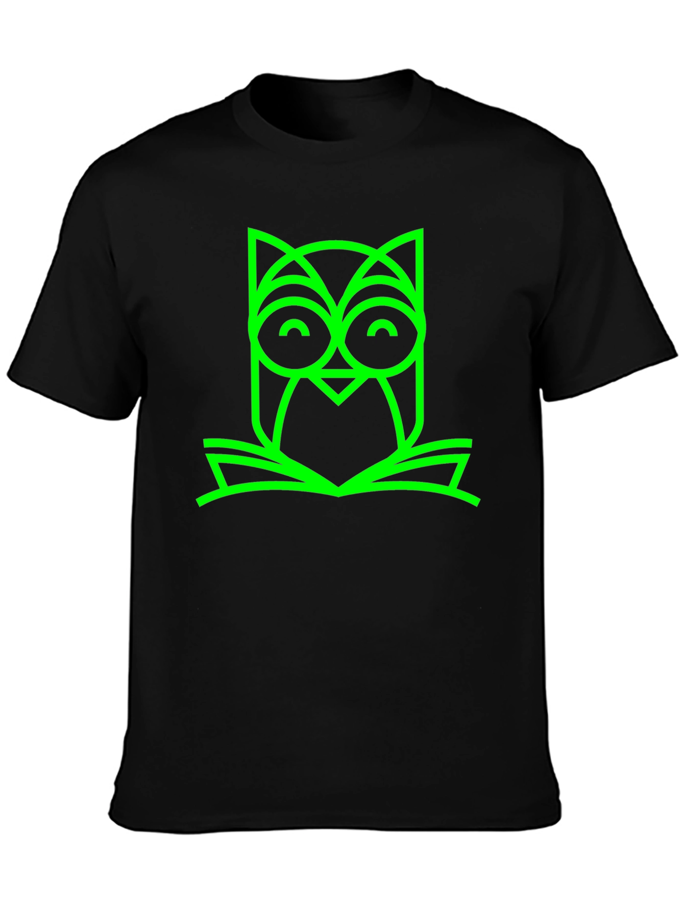Green Owl Book Graphic Black T-Shirt
