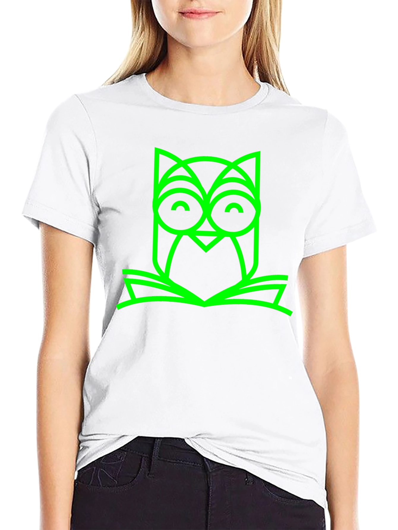Green Owl Book Graphic Black T-Shirt