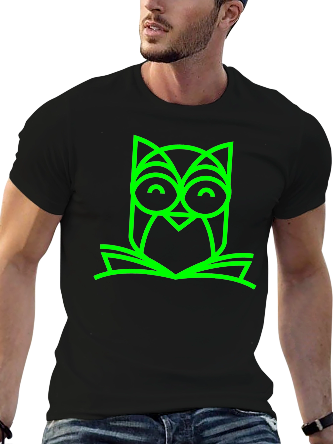 Green Owl Book Graphic Black T-Shirt