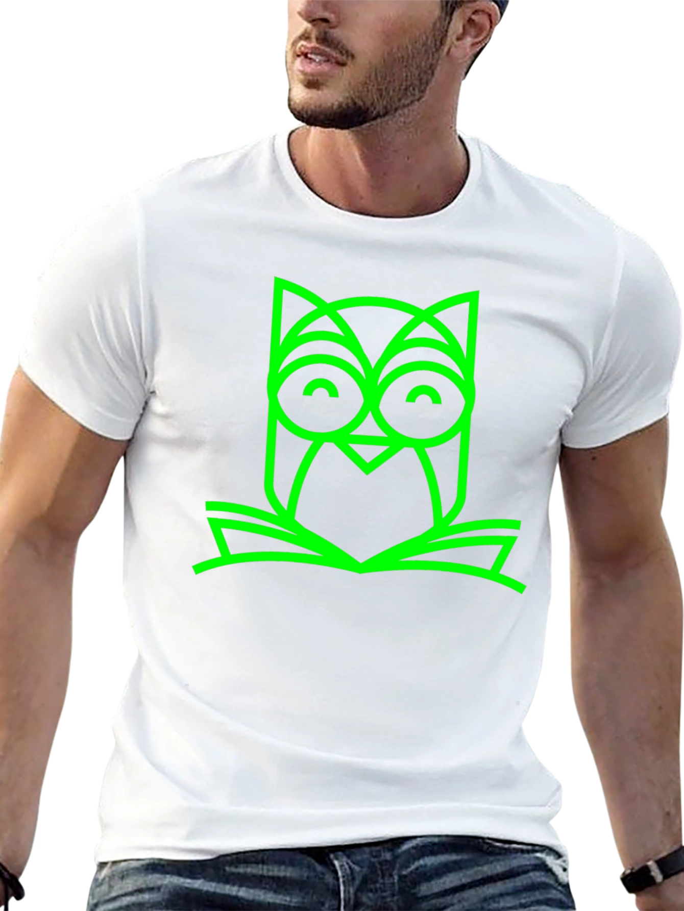 Green Owl Book Graphic Black T-Shirt