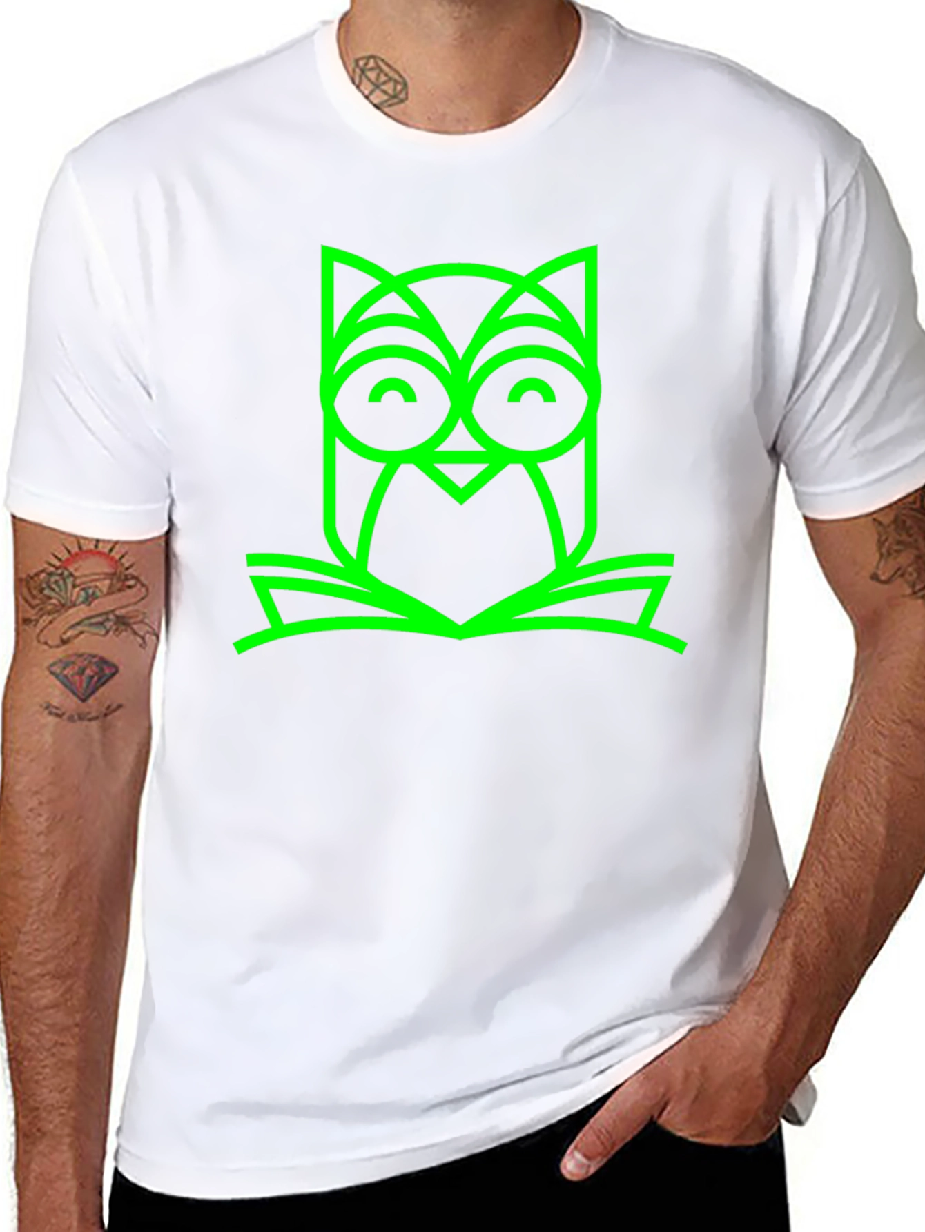 Green Owl Book Graphic Black T-Shirt