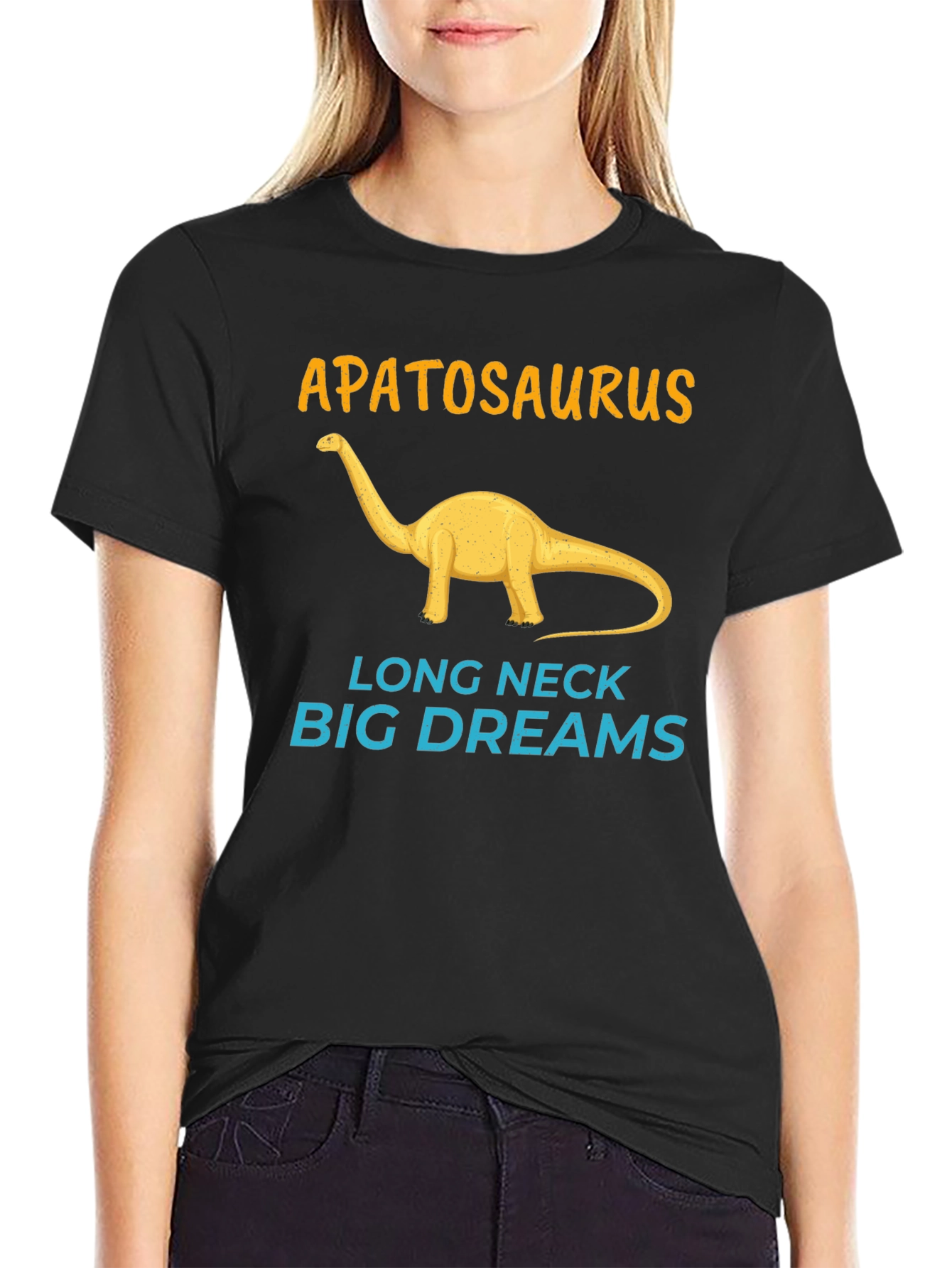 Apatosaurus Long Neck Big Dreams Black T-Shirt