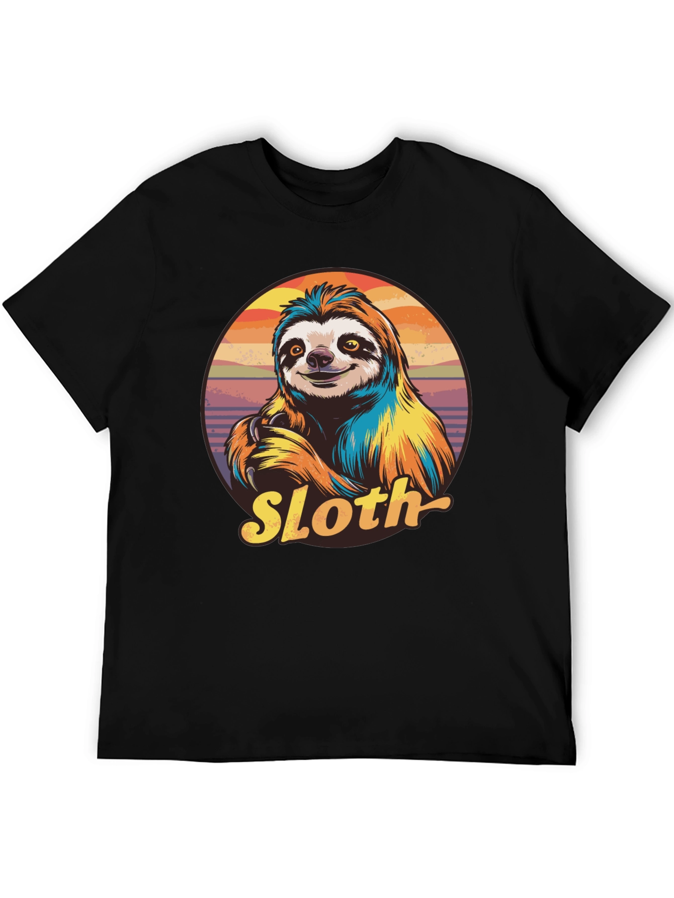 Retro Sloth Graphic T-Shirt - Black