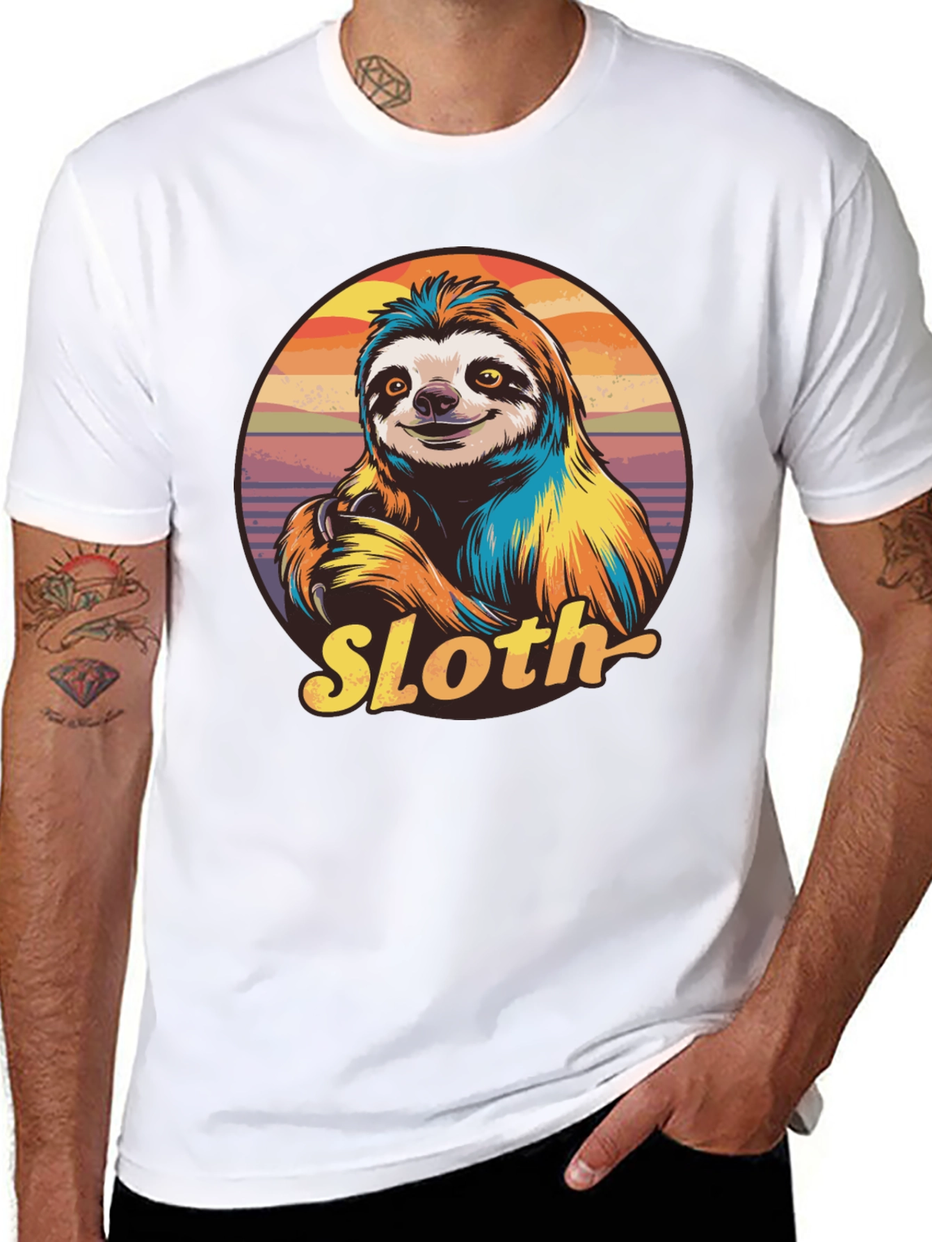 Retro Sloth Graphic T-Shirt - Black