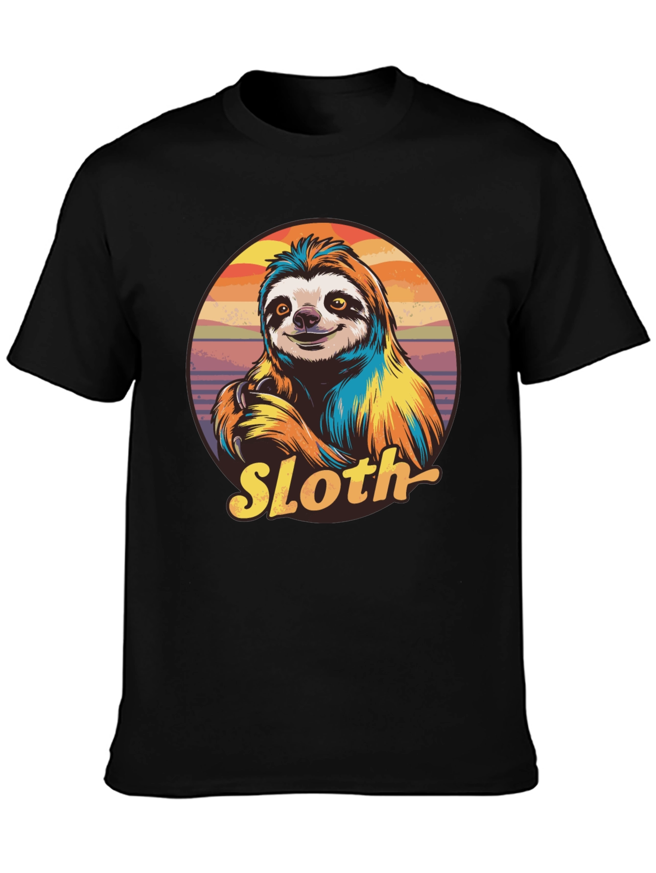 Retro Sloth Graphic T-Shirt - Black