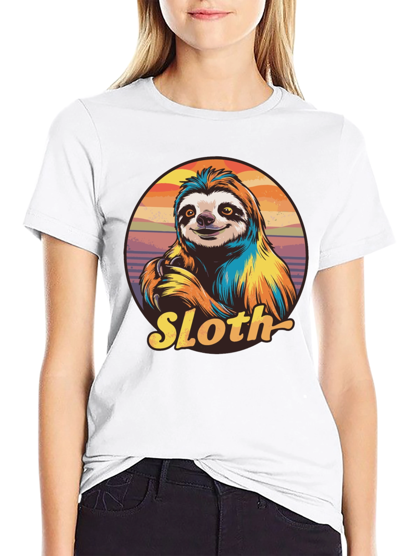 Retro Sloth Graphic T-Shirt - Black