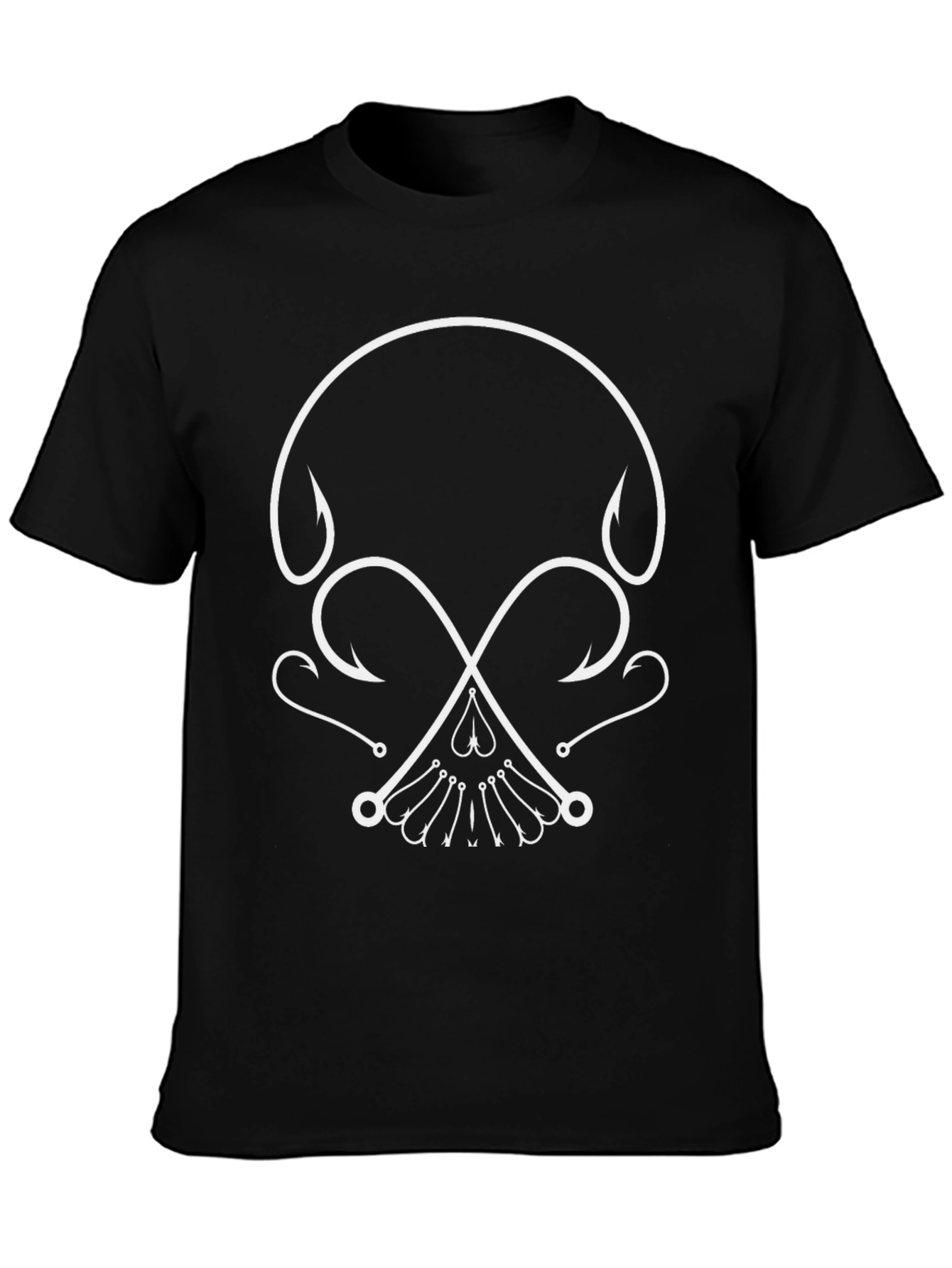 Fishing Hook Skull Graphic Tee - Black