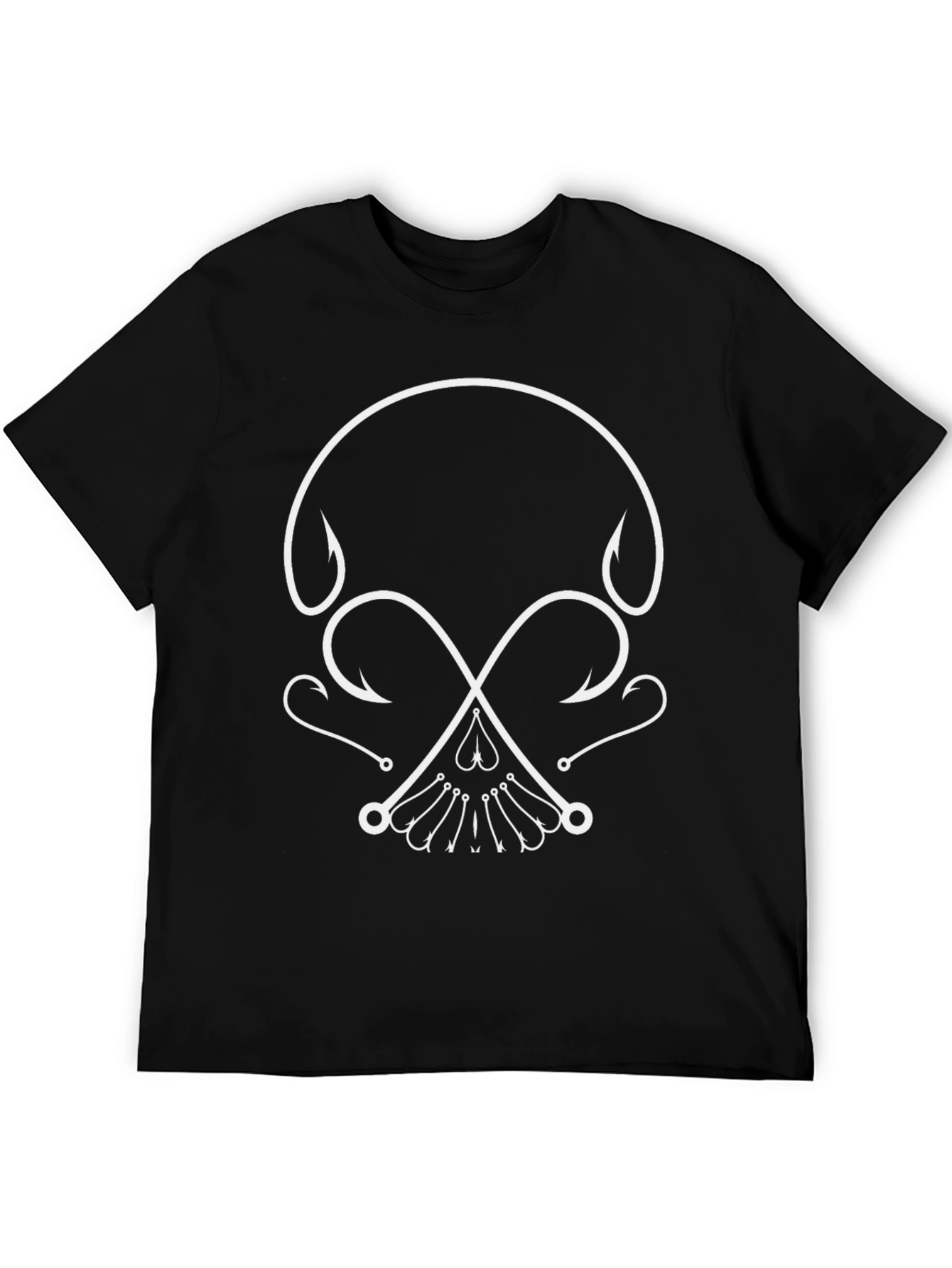Fishing Hook Skull Graphic Tee - Black