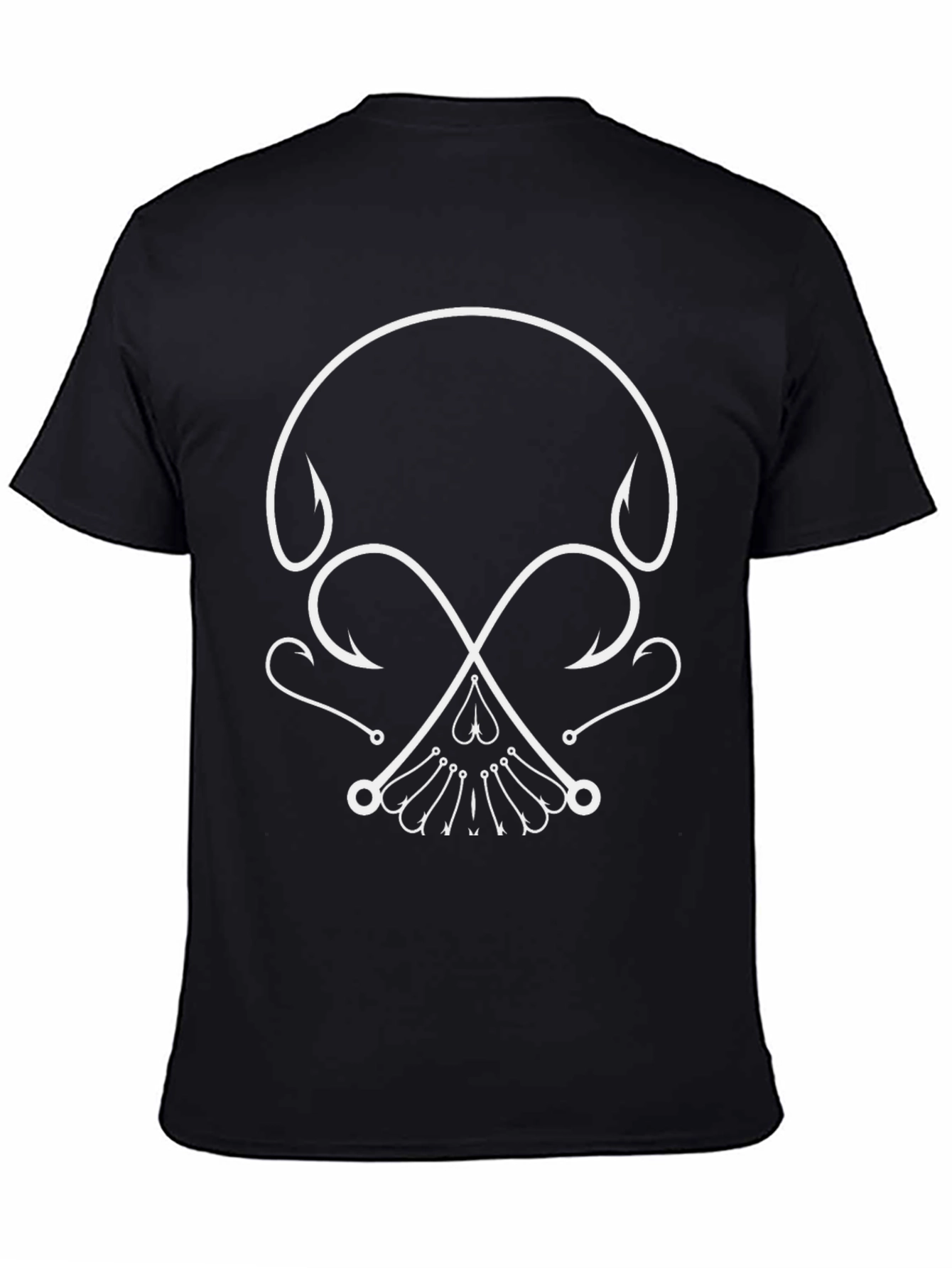 Fishing Hook Skull Graphic Tee - Black